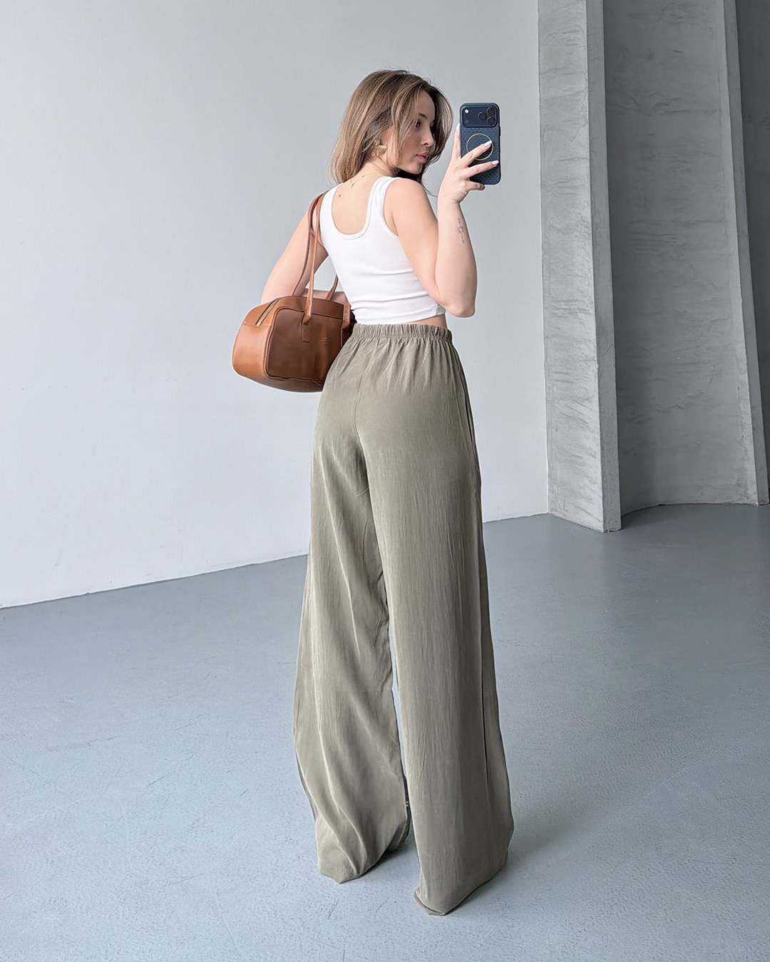 Lastikli Oversize Haki Pantolon