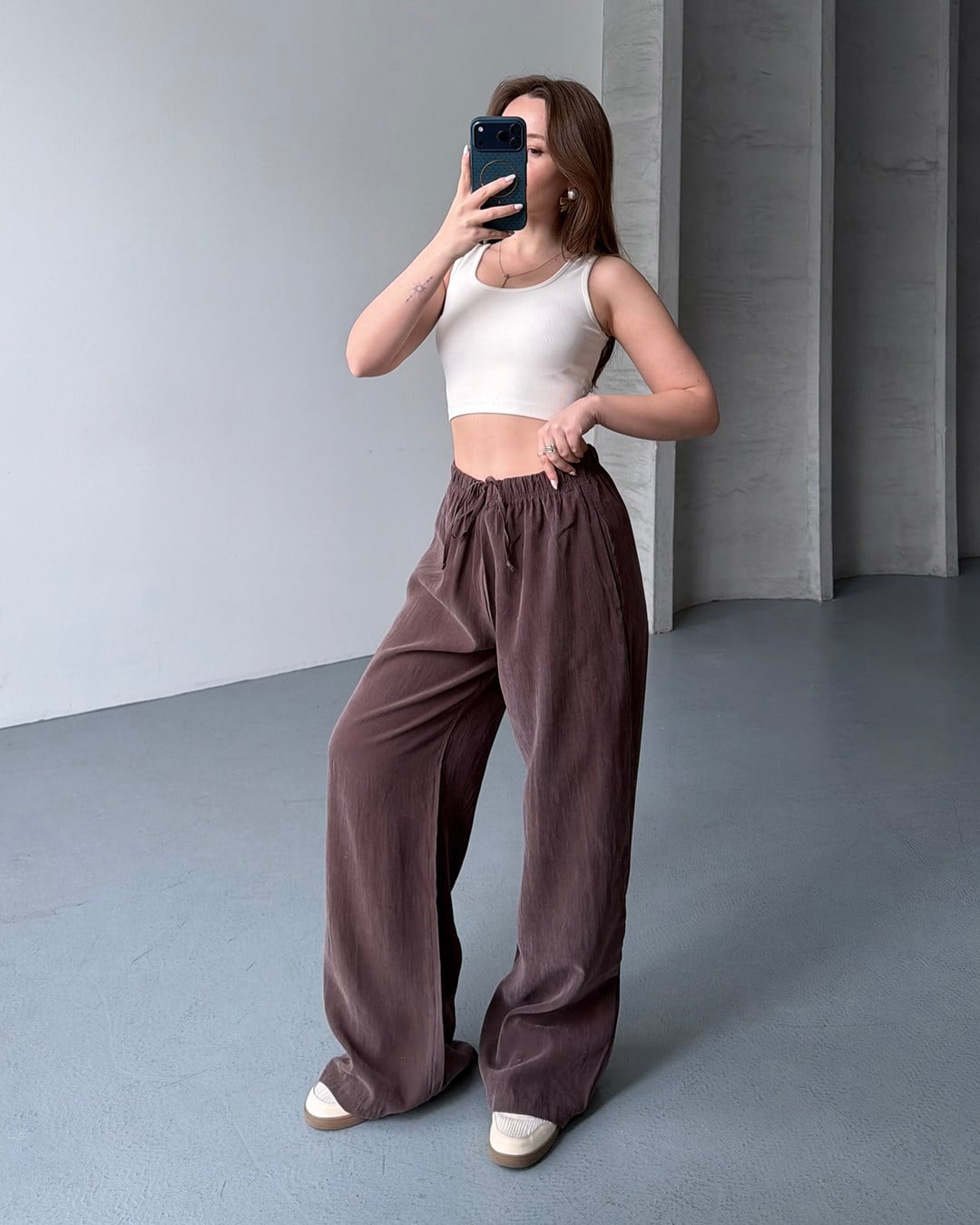 Lastikli Oversize Kahverengi Pantolon