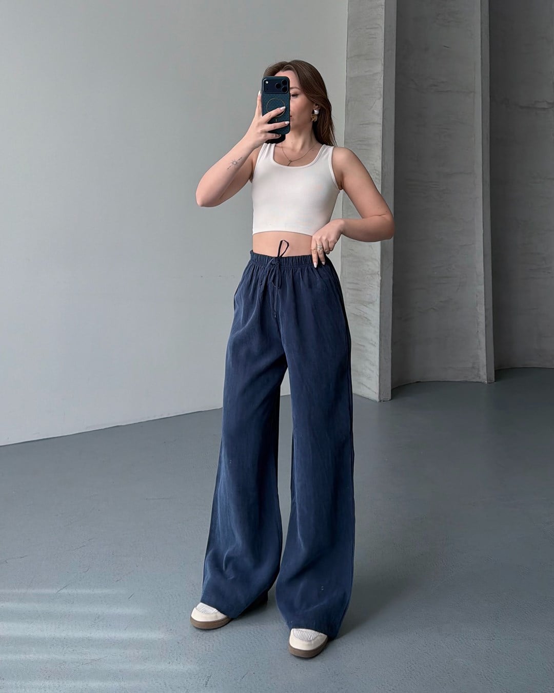 Lastikli Oversize Lacivert Pantolon