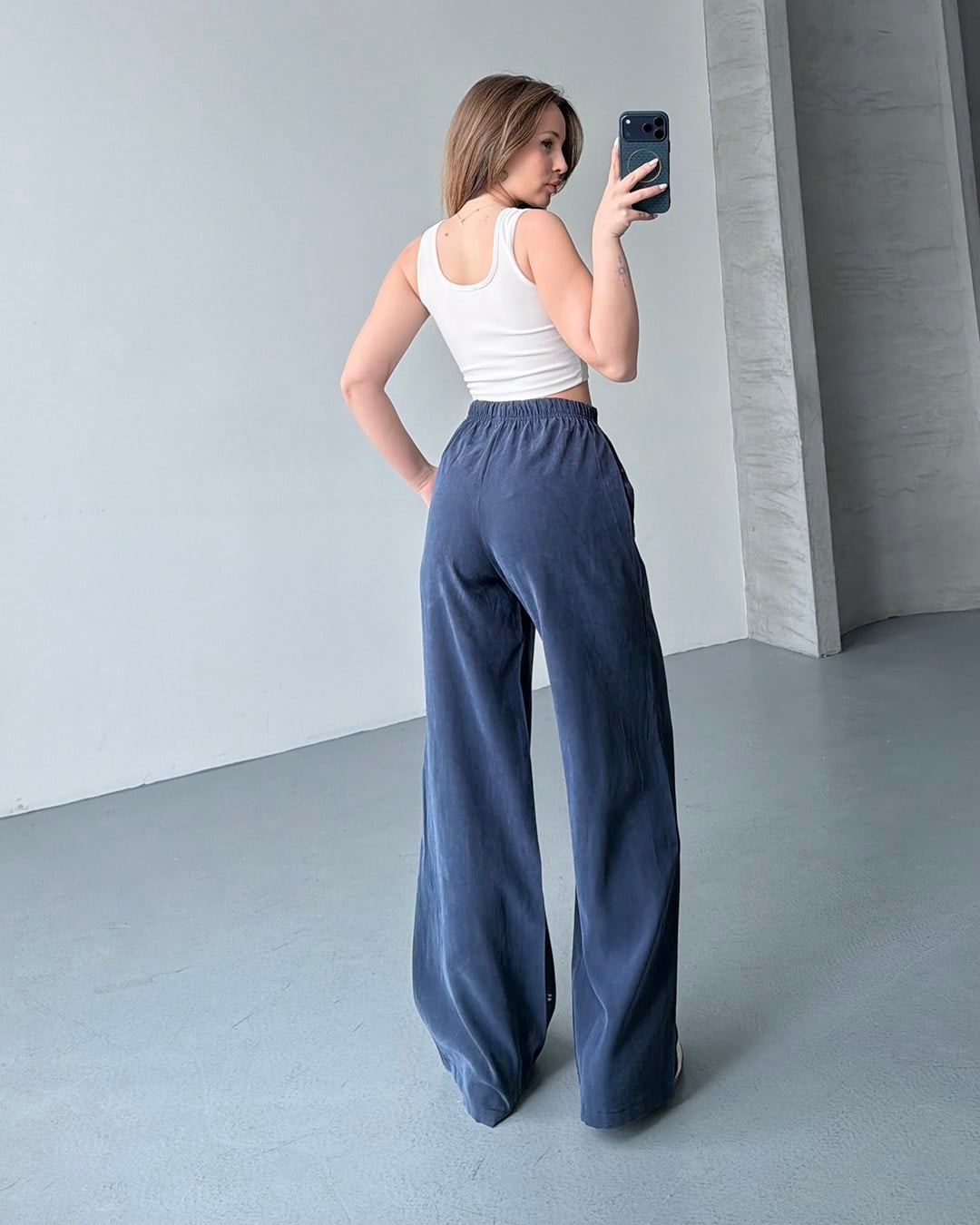 Lastikli Oversize Lacivert Pantolon