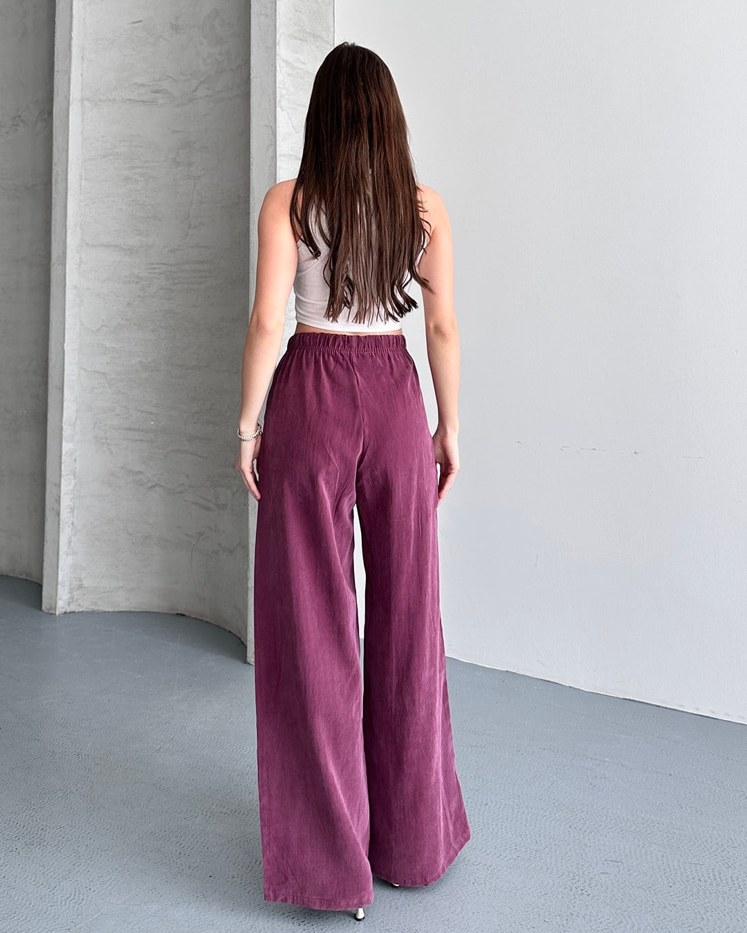 Lastikli Oversize Mürdüm Pantolon