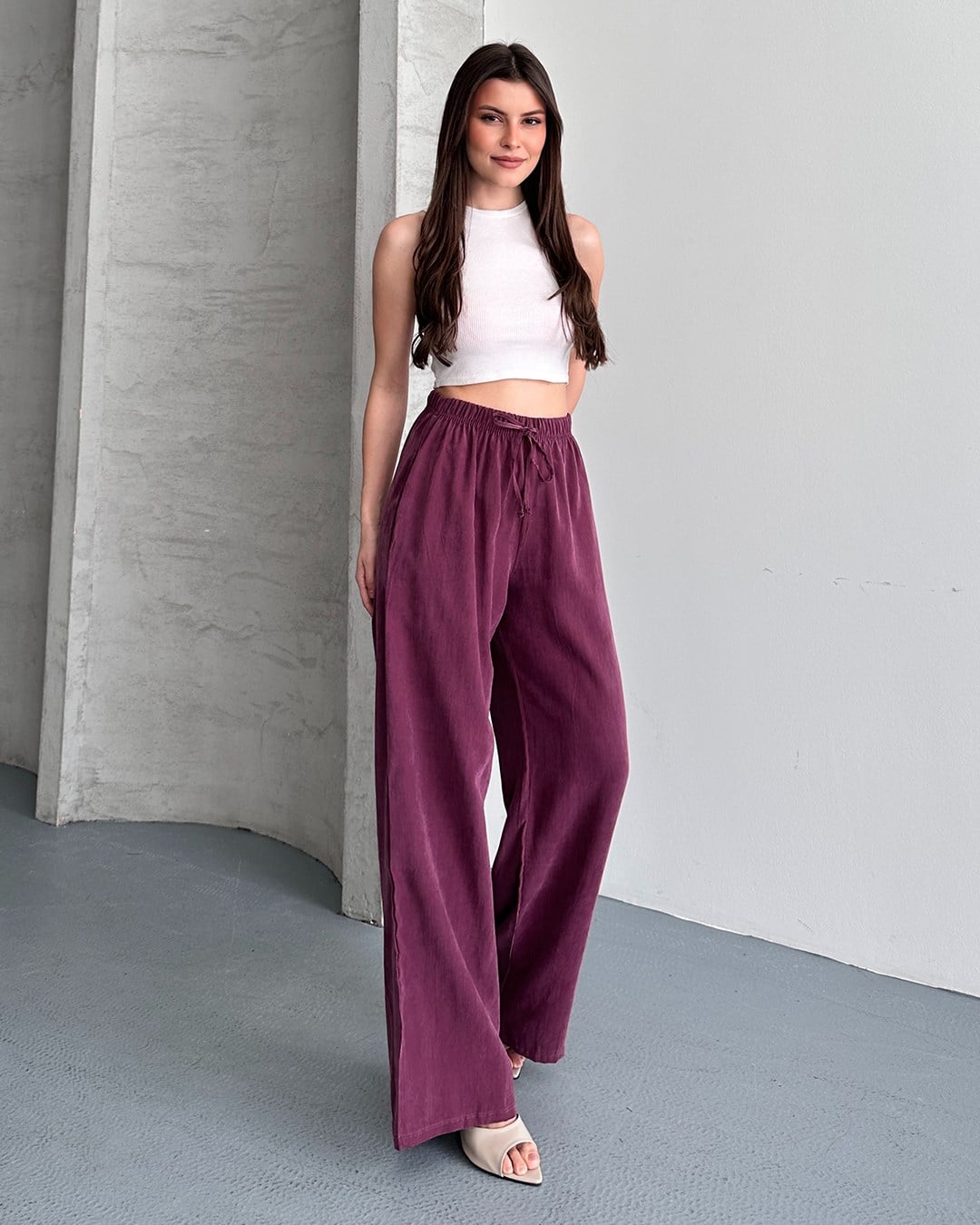 Lastikli Oversize Mürdüm Pantolon