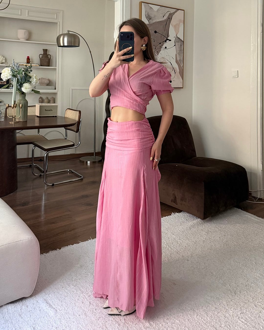 Lidya Pembe Kruvaze Etek Takım