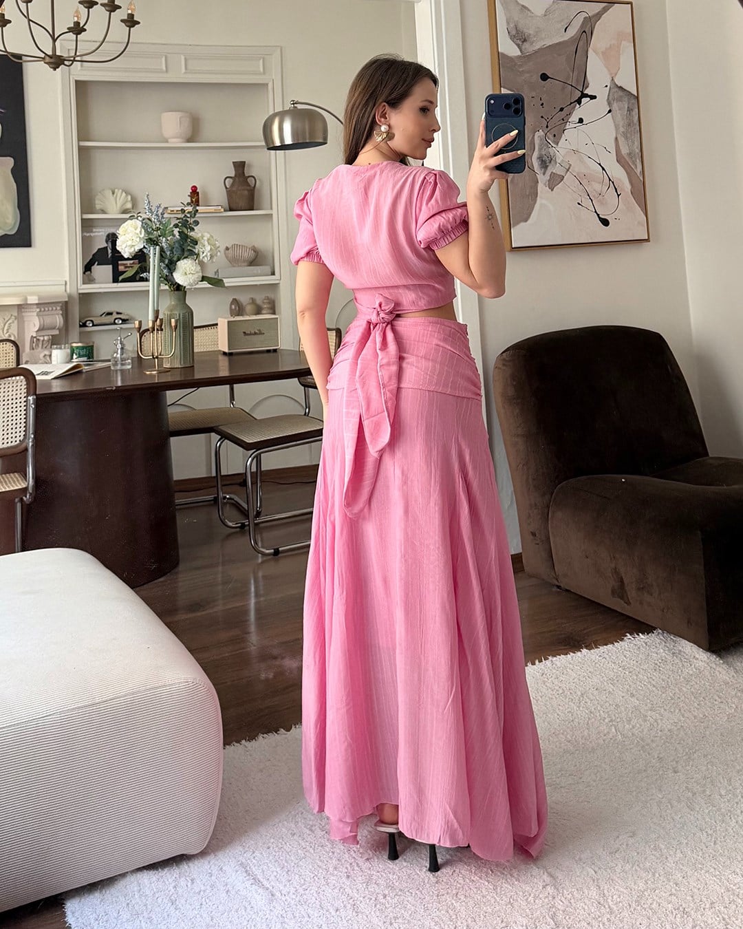 Lidya Pembe Kruvaze Etek Takım