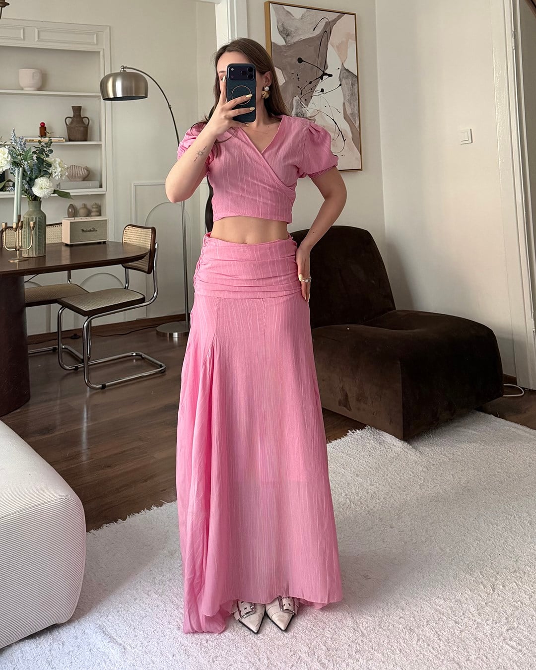 Lidya Pembe Kruvaze Etek Takım