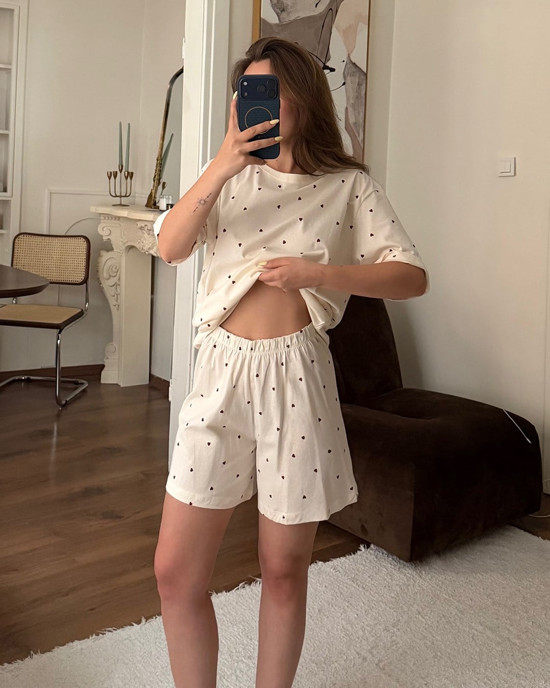 Love Mini Kalp Desenli Şortlu Pijama Takımı
