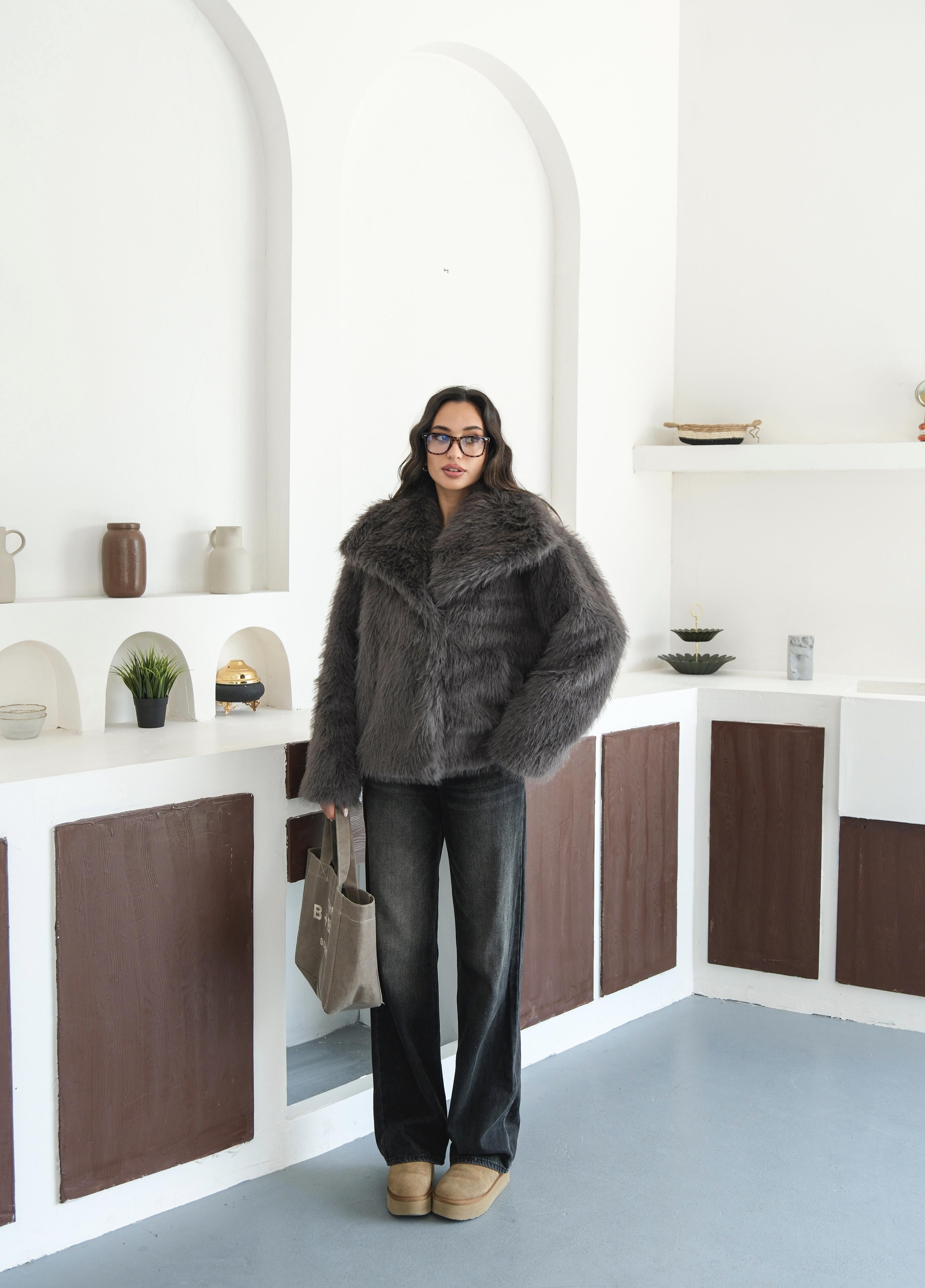 Luna Antrasit Oversize Kürk Ceket