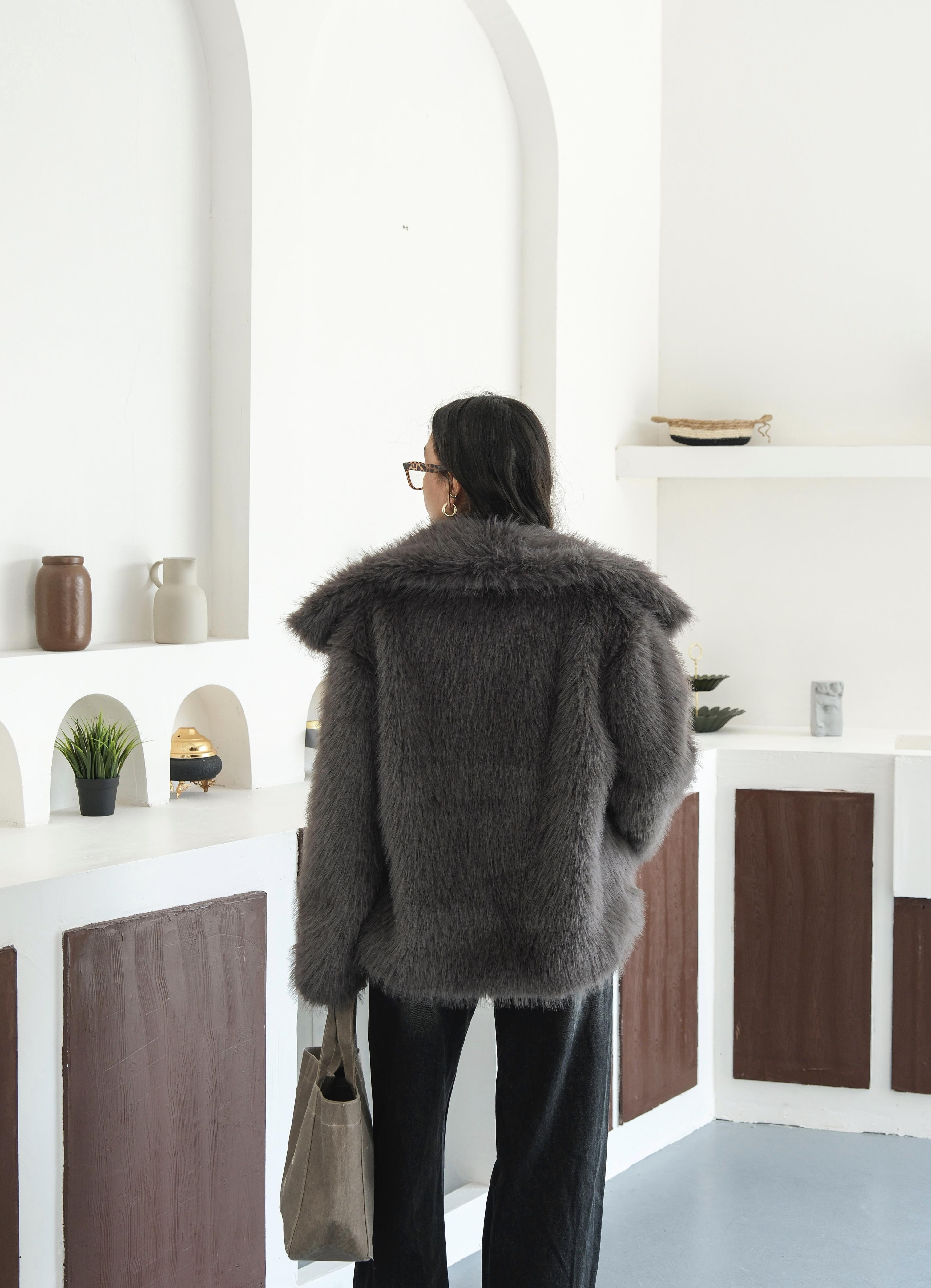 Luna Antrasit Oversize Kürk Ceket