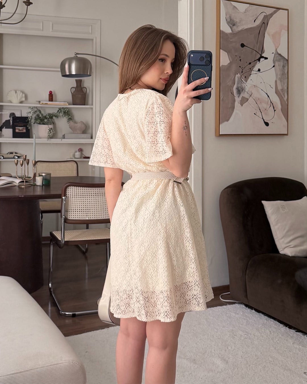 Luna Kemerli Dantelli Elbise