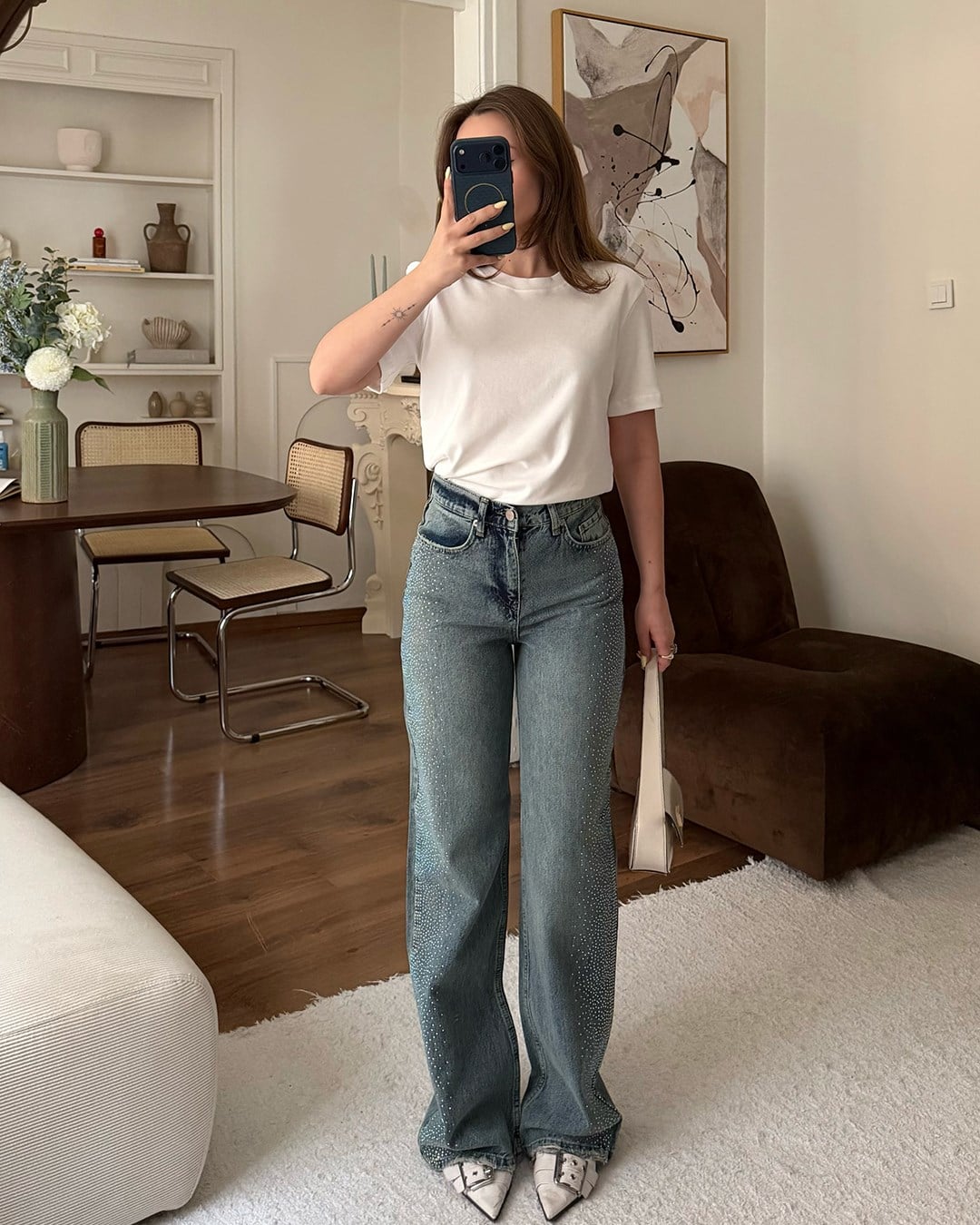 Mavi Taş Şeritli Wide Leg Jean