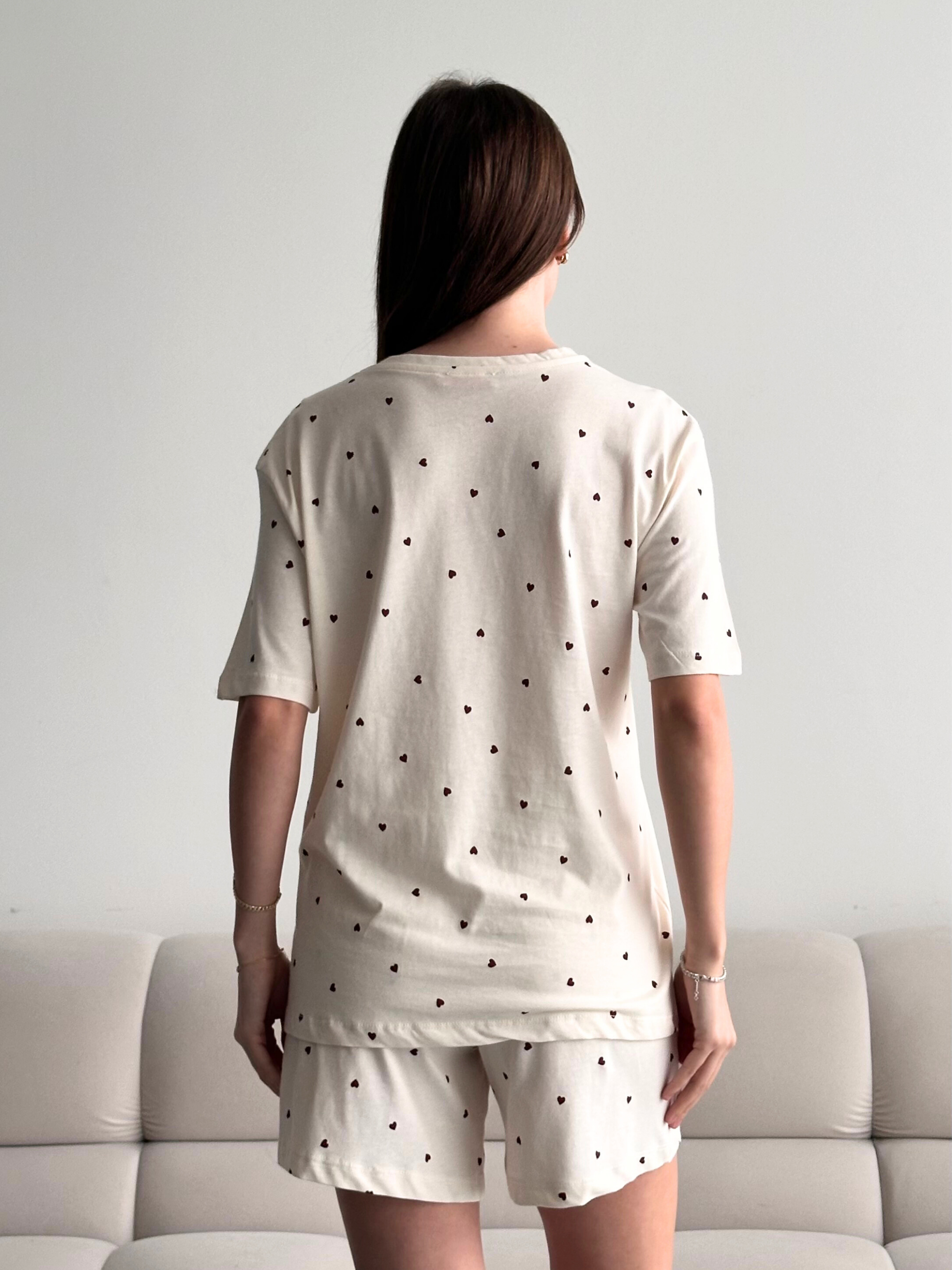 Love Mini Kalp Desenli Şortlu Pijama Takımı