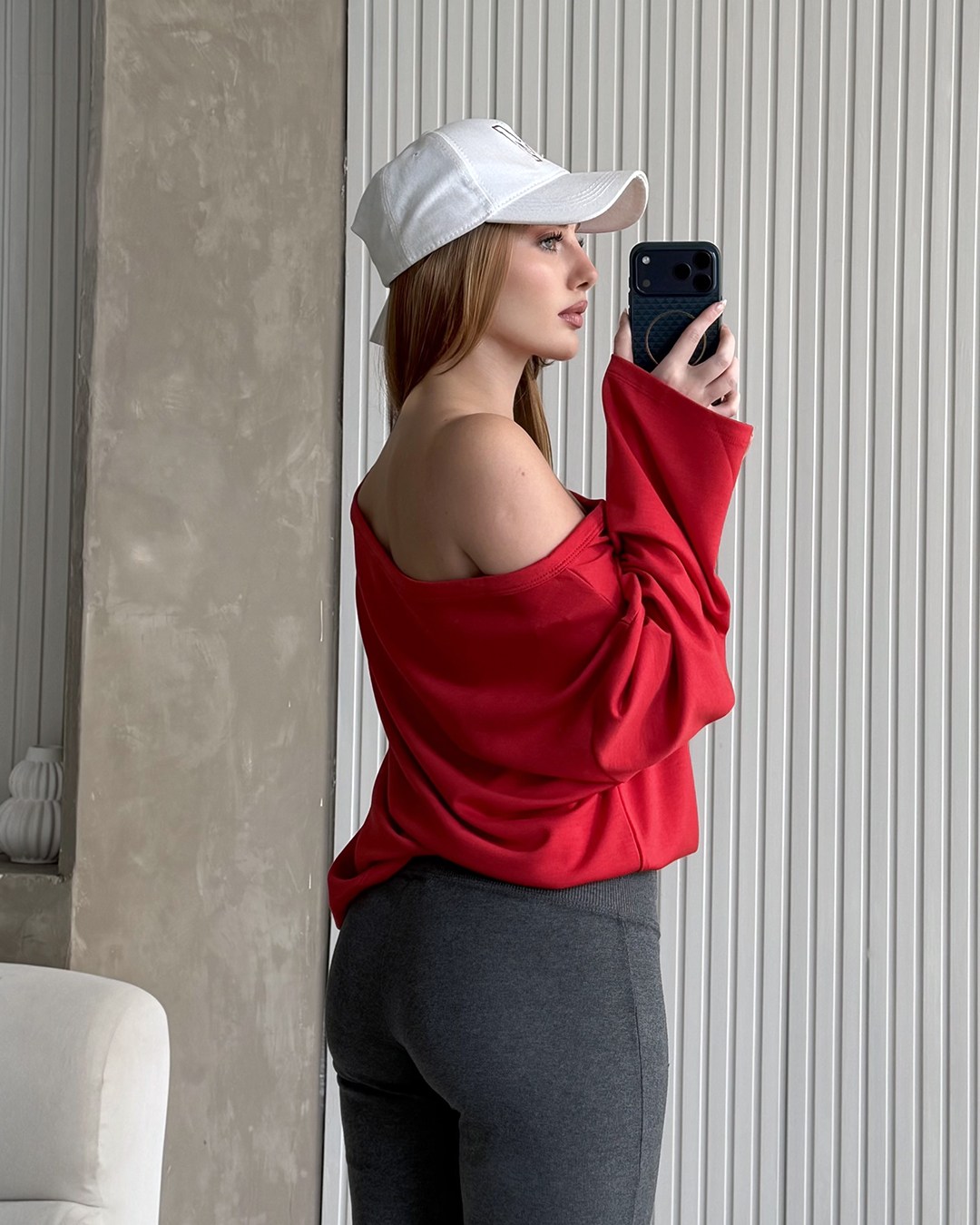 Mona Kayık Yaka Kırmızı Sweatshirt