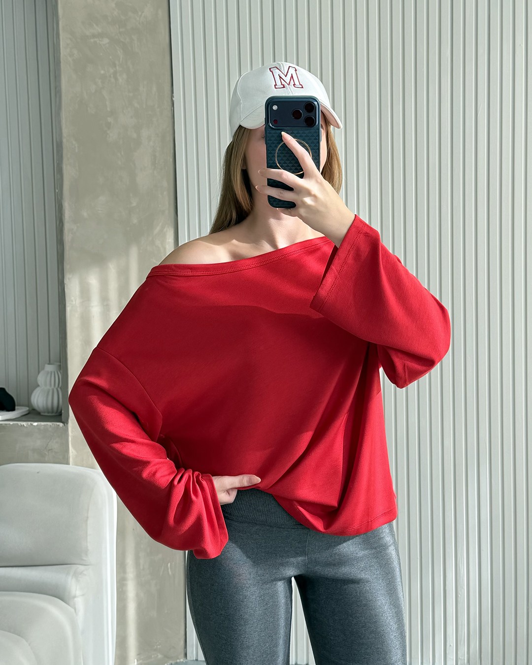 Mona Kayık Yaka Kırmızı Sweatshirt