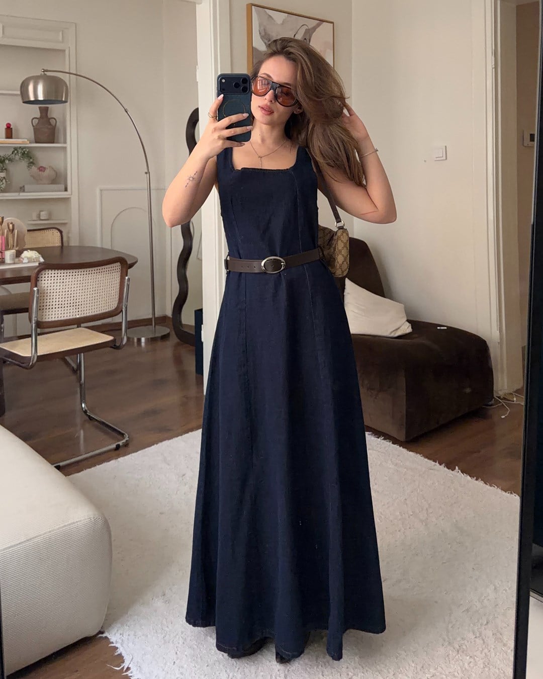 Noir Kemerli Denim Elbise