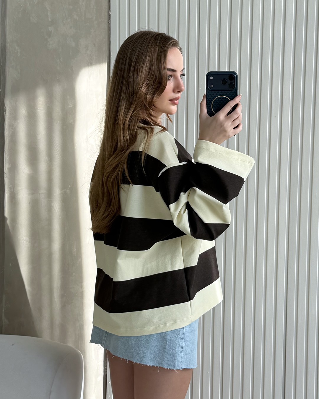 NY Star Çizgili Ekru Sweatshirt