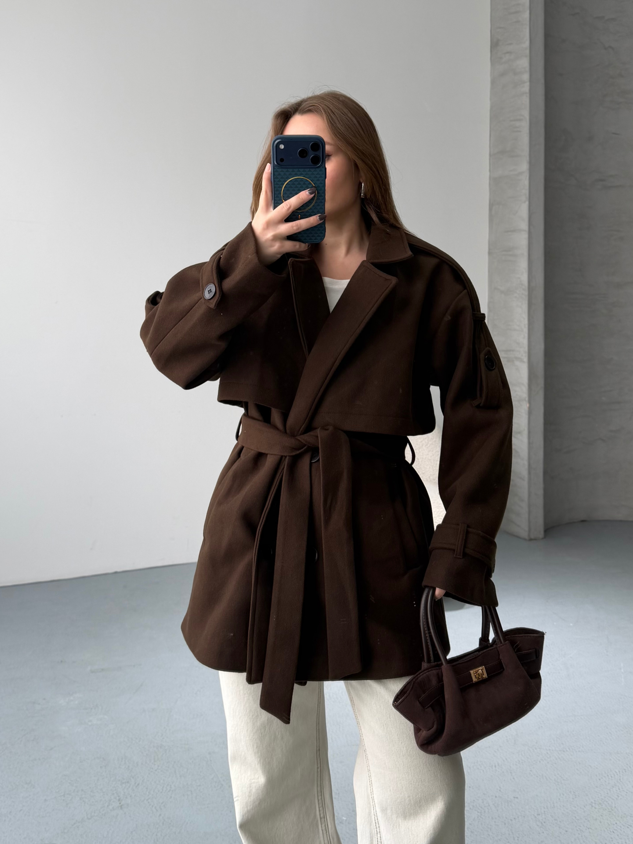 Oversize Acı Kahve Kaşe Kaban