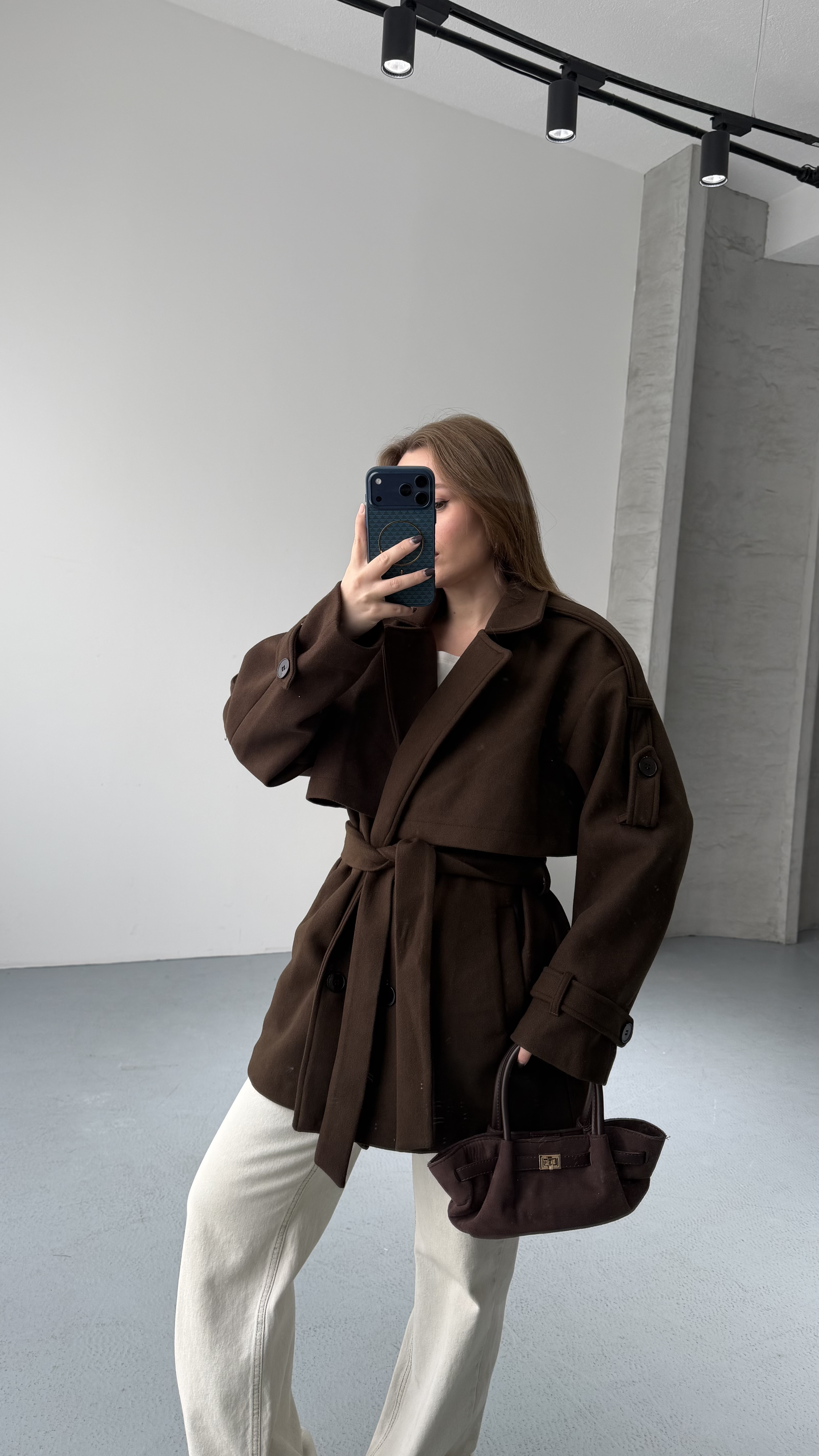 Oversize Acı Kahve Kaşe Kaban