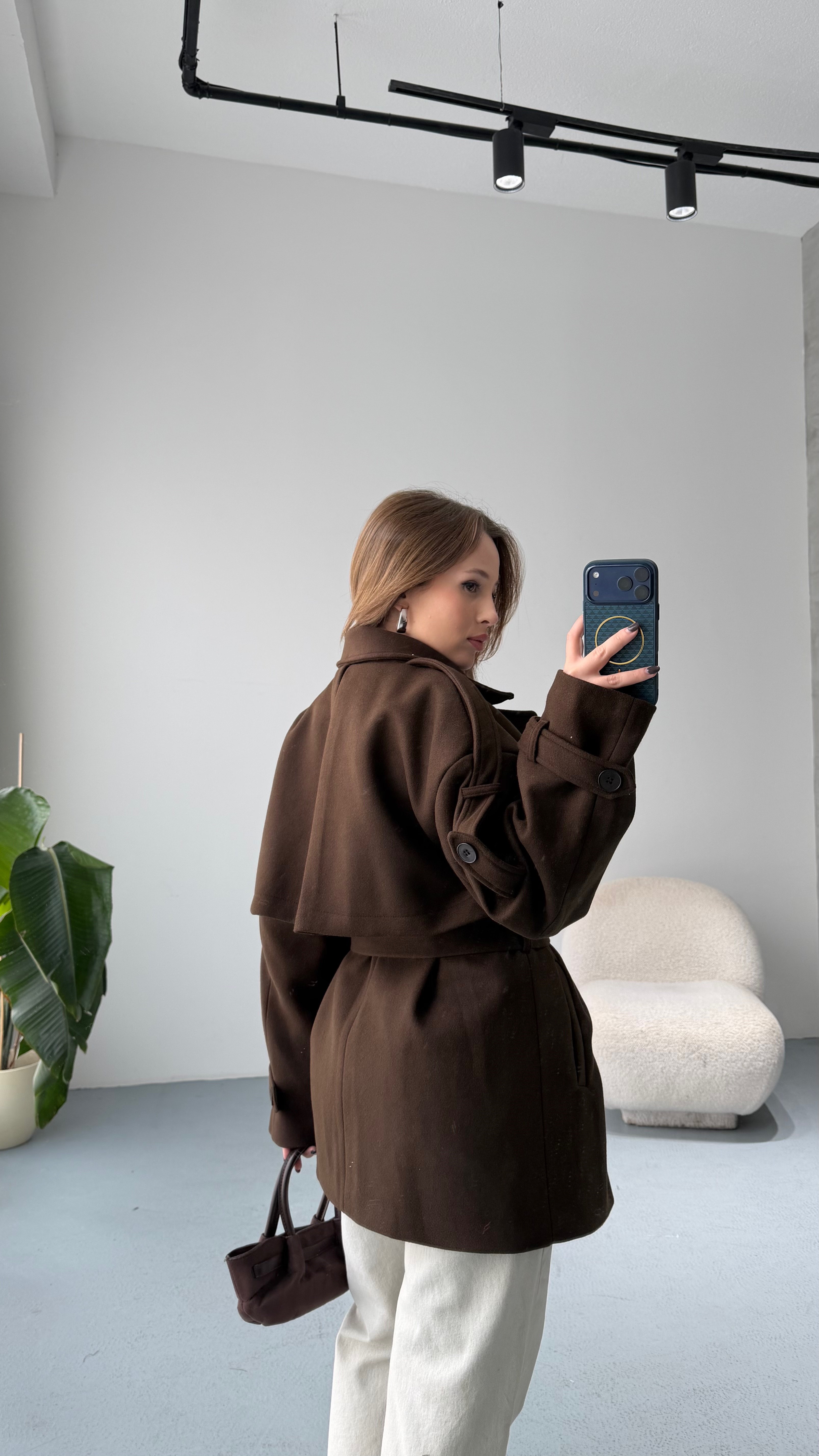 Oversize Acı Kahve Kaşe Kaban