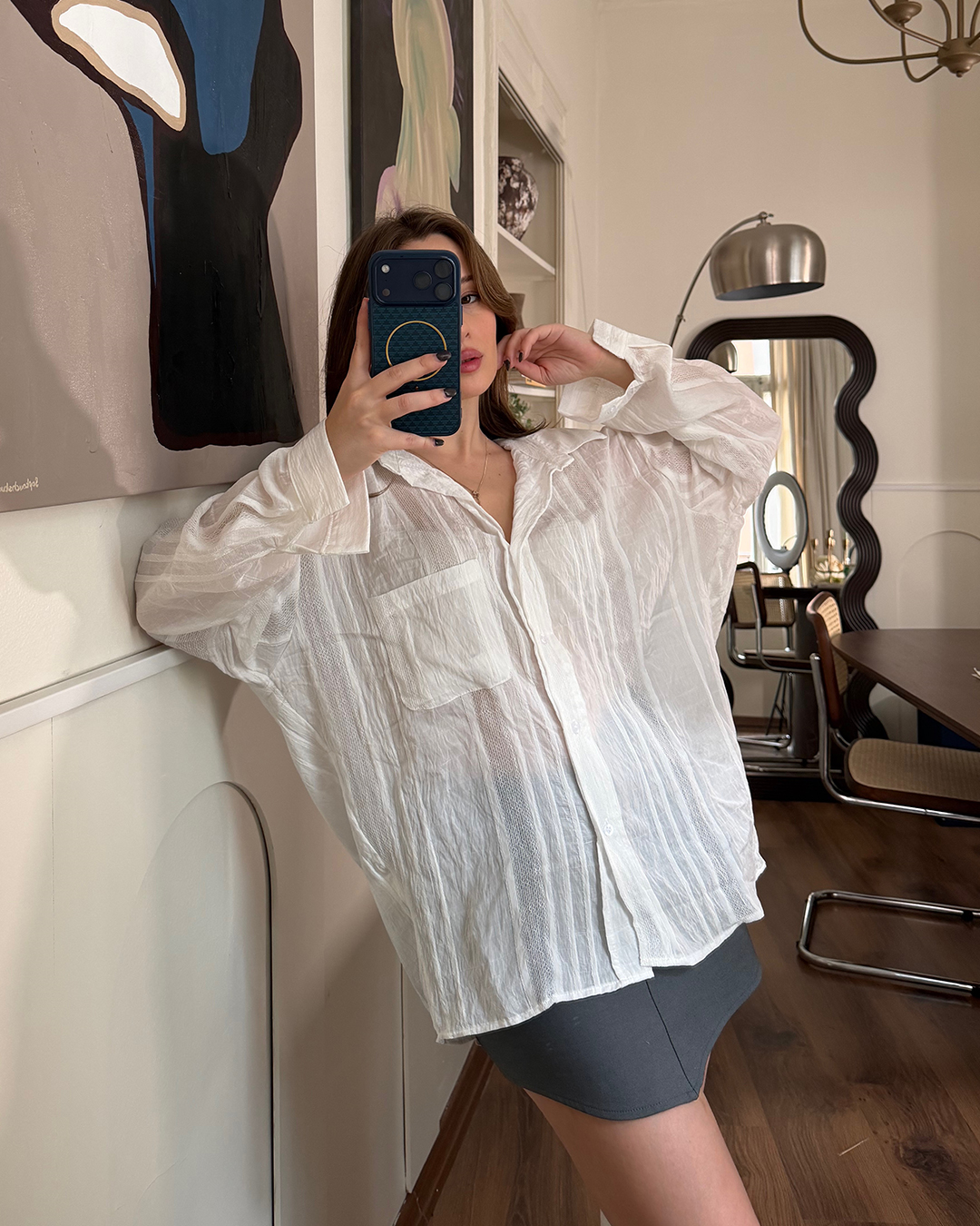 Oversize Beyaz Transparan Gömlek