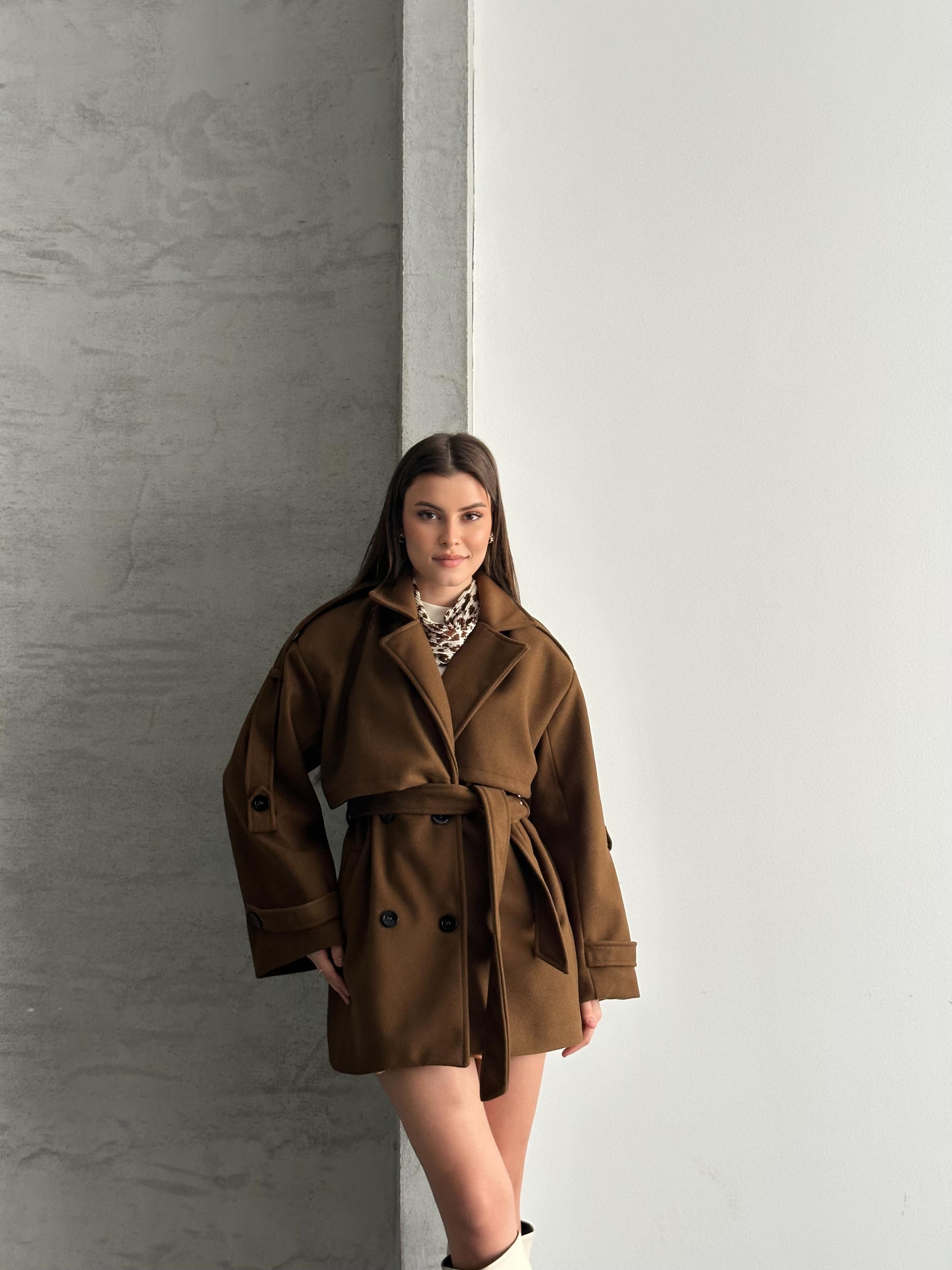 Oversize Kahverengi Kaşe Kaban