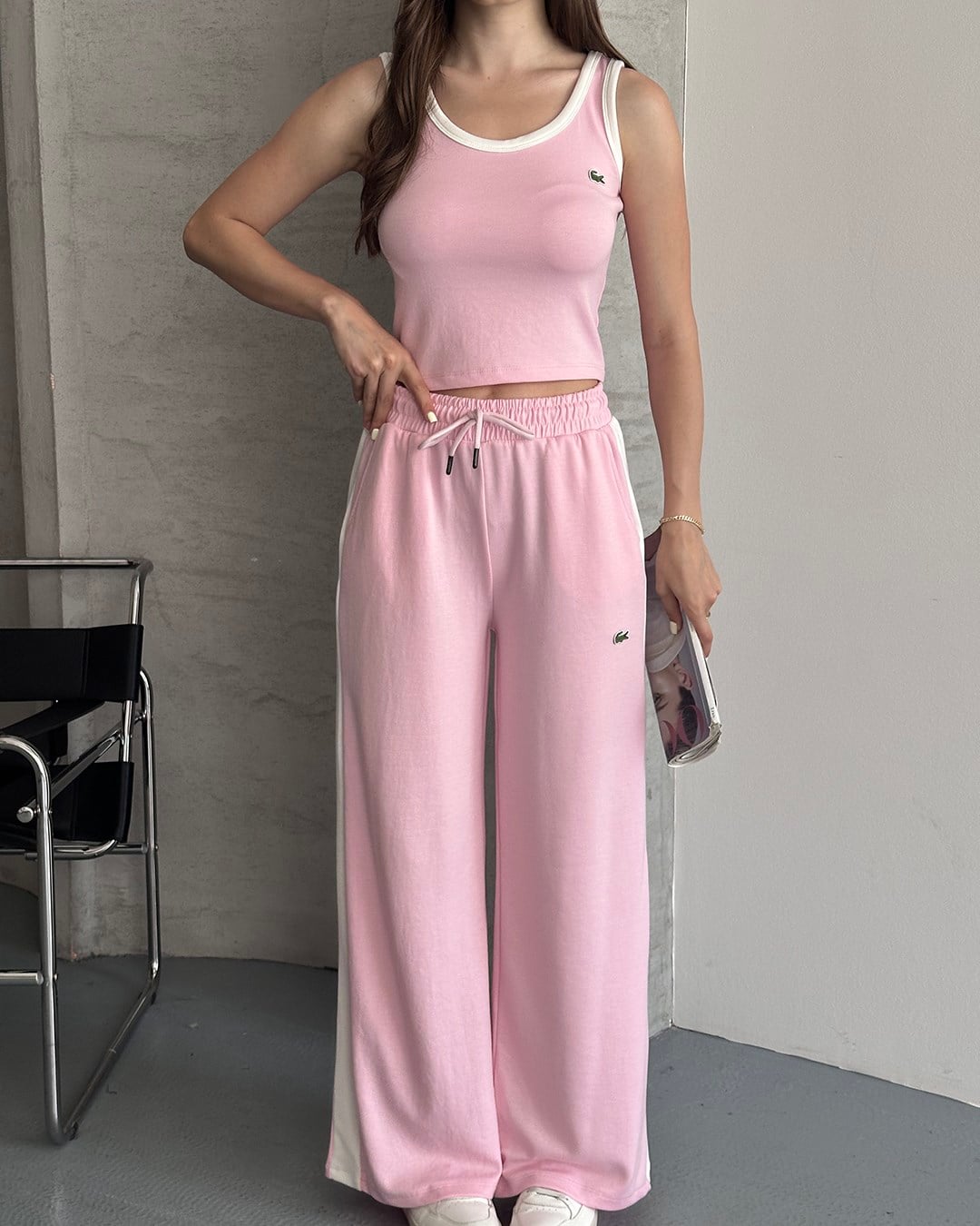 Pembe Biyeli Crop Eşofman Takımı