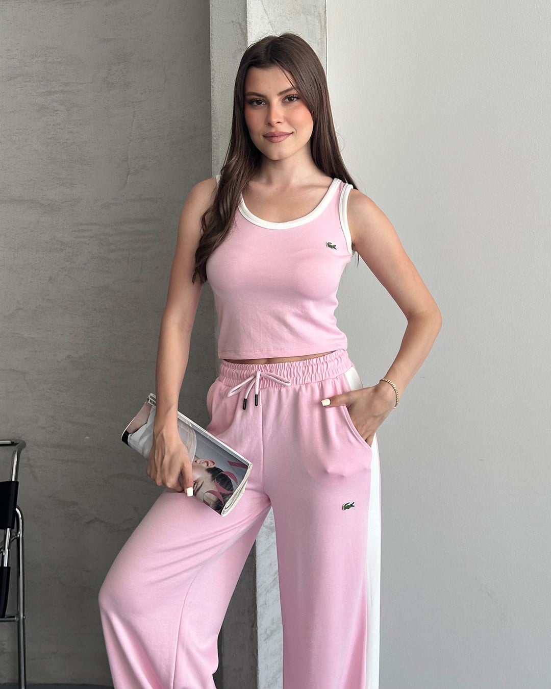 Pembe Biyeli Crop Eşofman Takımı