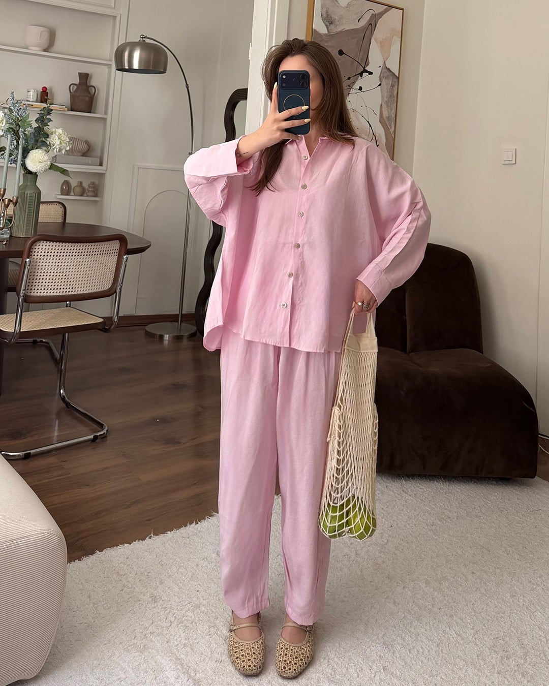 Pembe Modal Gömlek Pantolon Takım 