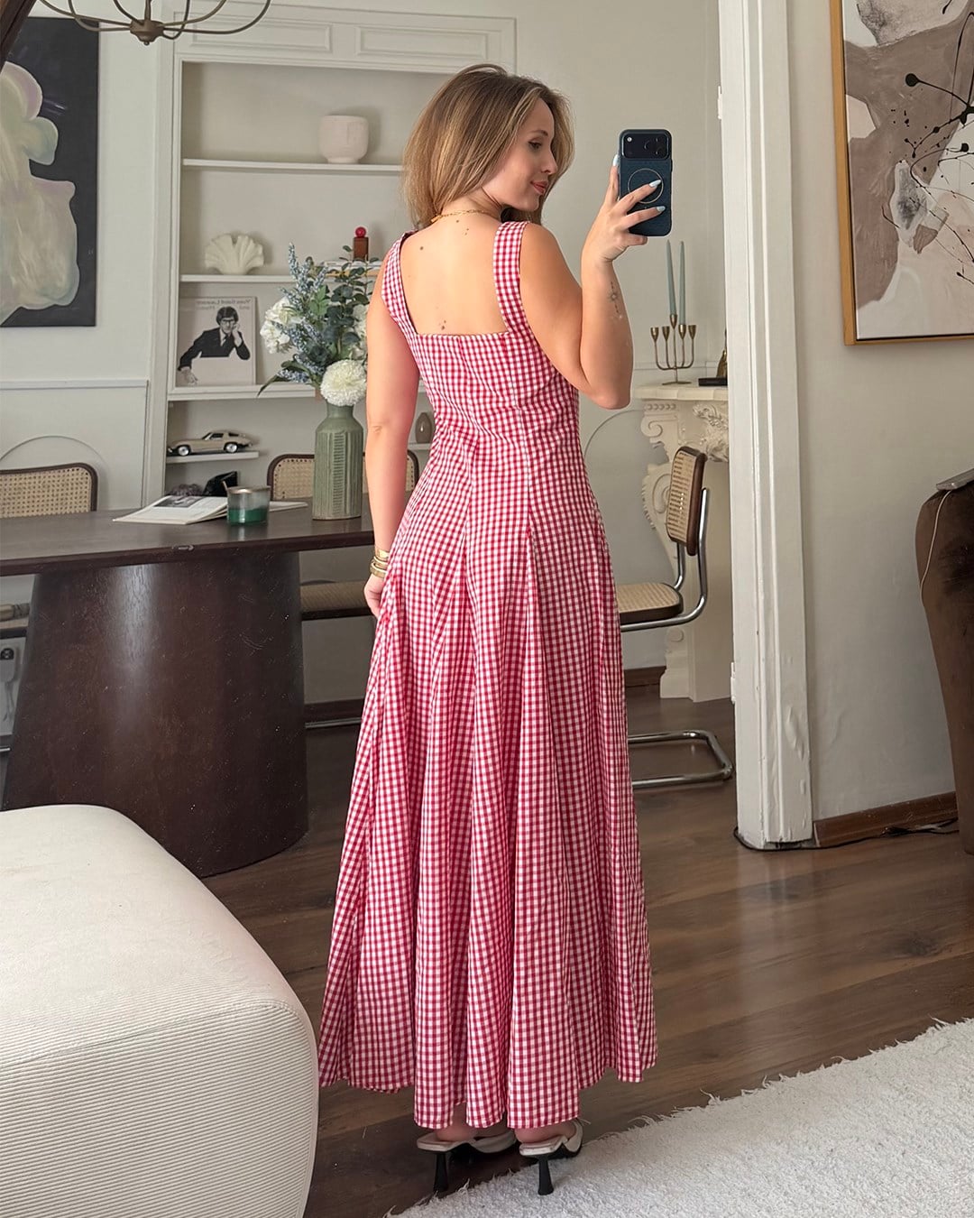 Pembe Pötikare Askılı Maxi Elbise