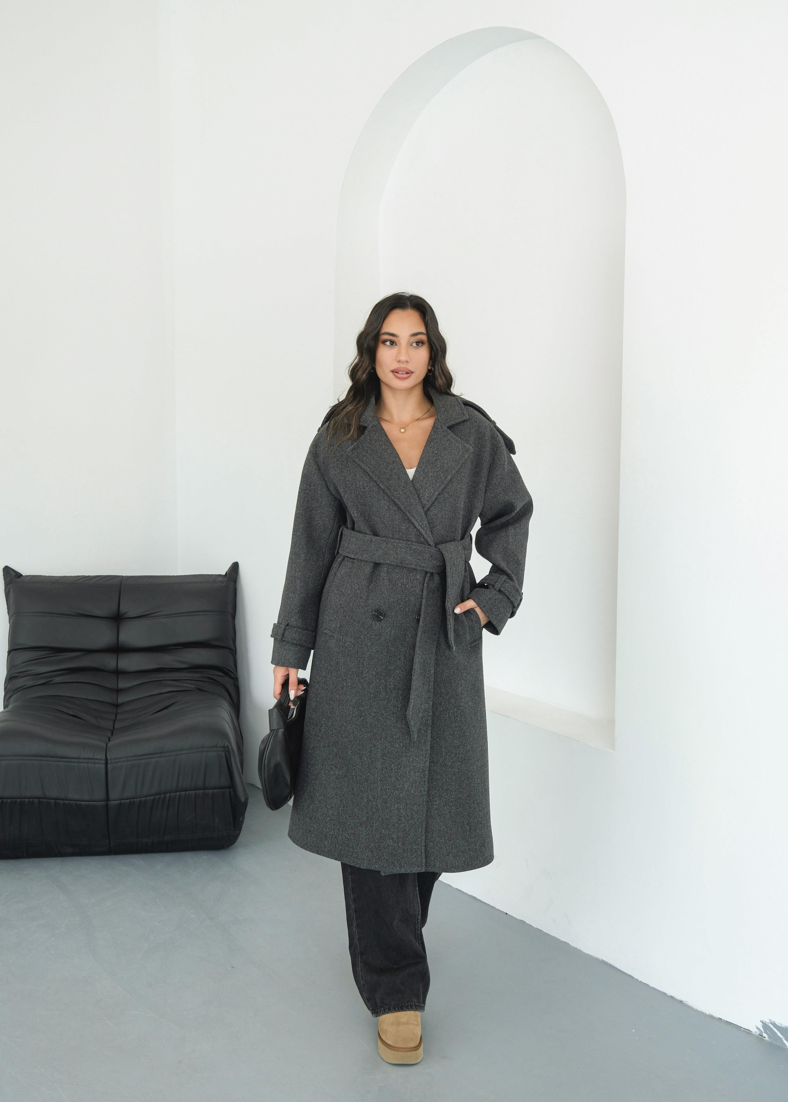 Premium Modern Antrasit Kaşe Kaban - Kendi Bedeninizi Almanızı Tavsiye Ederiz