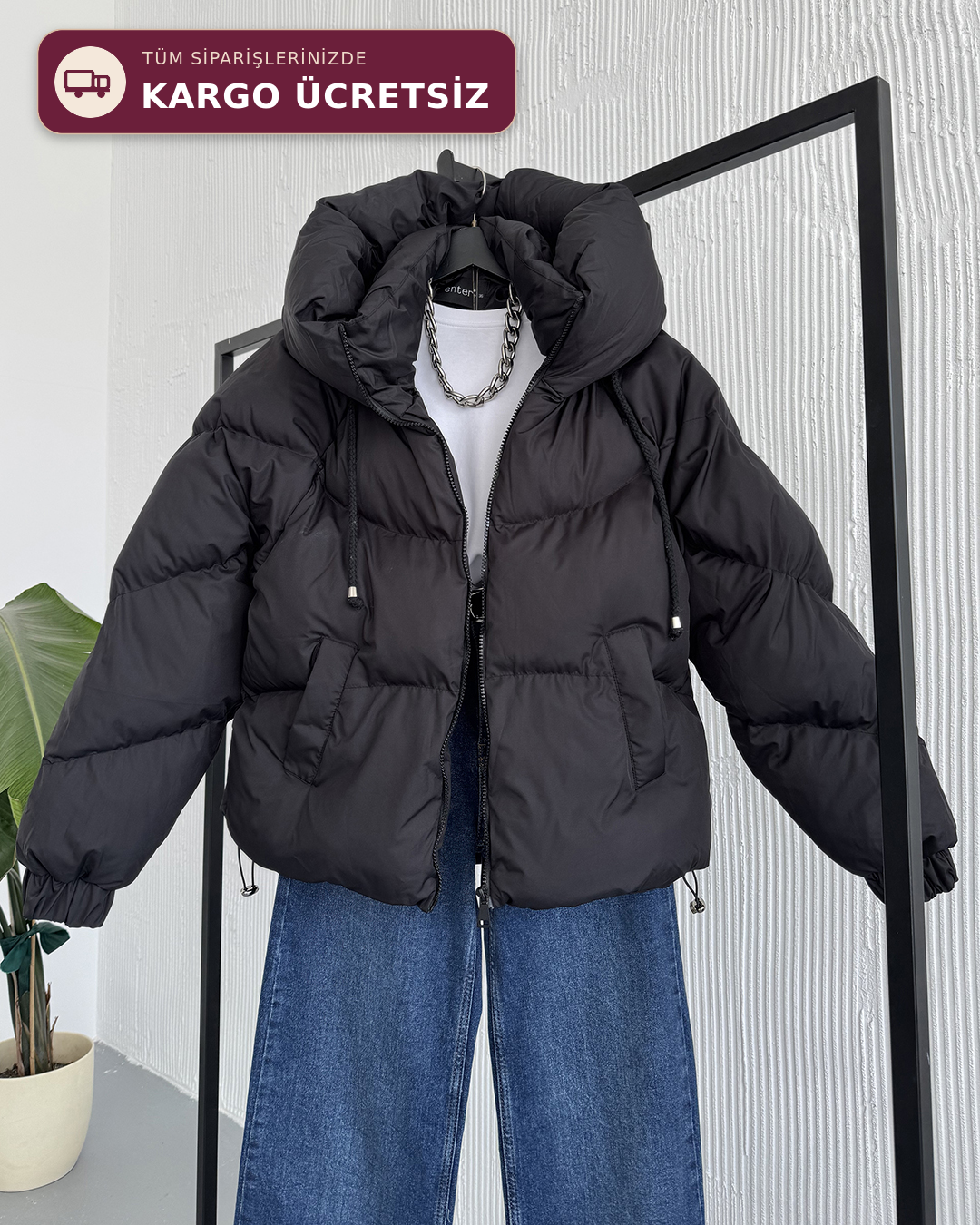 Puffer Siyah Şişme Mont