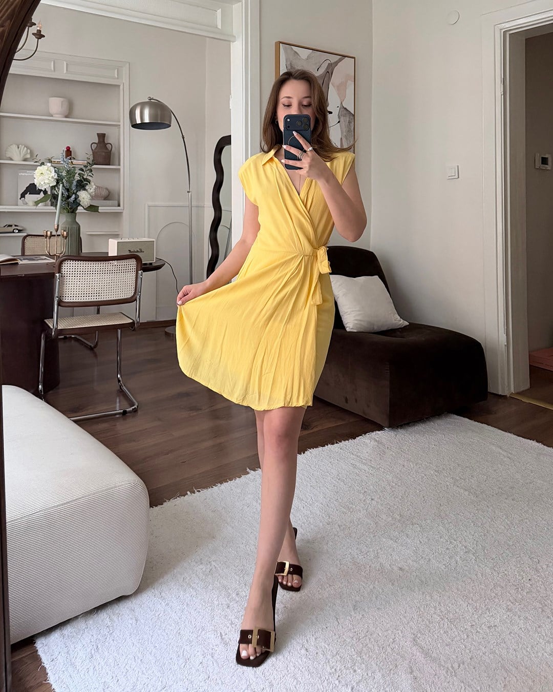 Sarı Anvelop Kesim Elbise