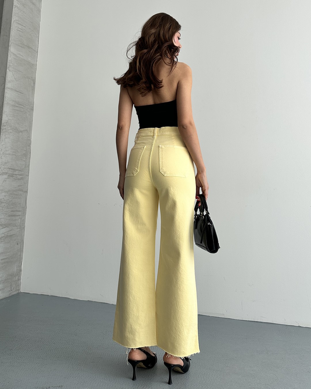 Sarı Cropped Wide Leg Jean