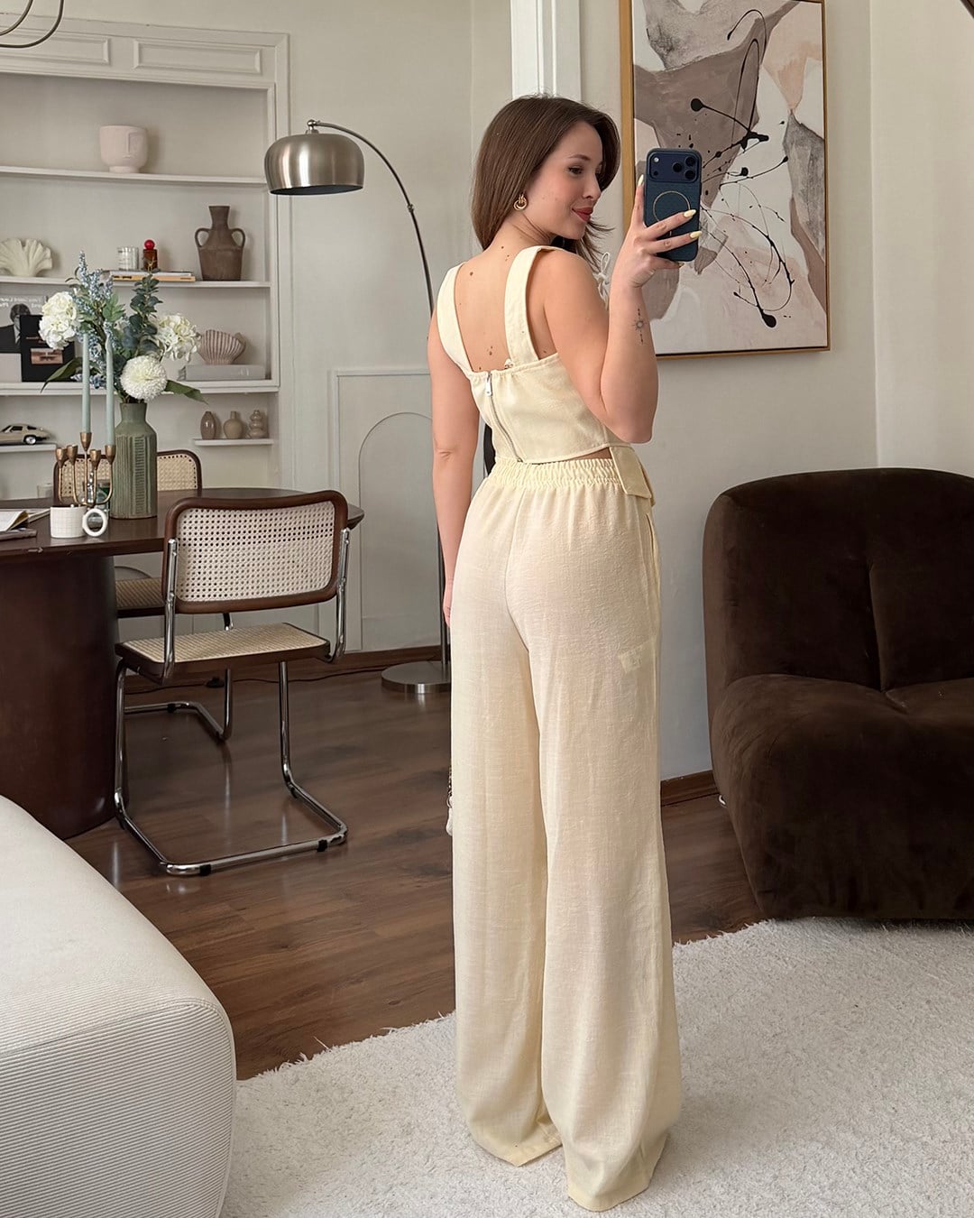 Sarı Keten Büstiyer Takım