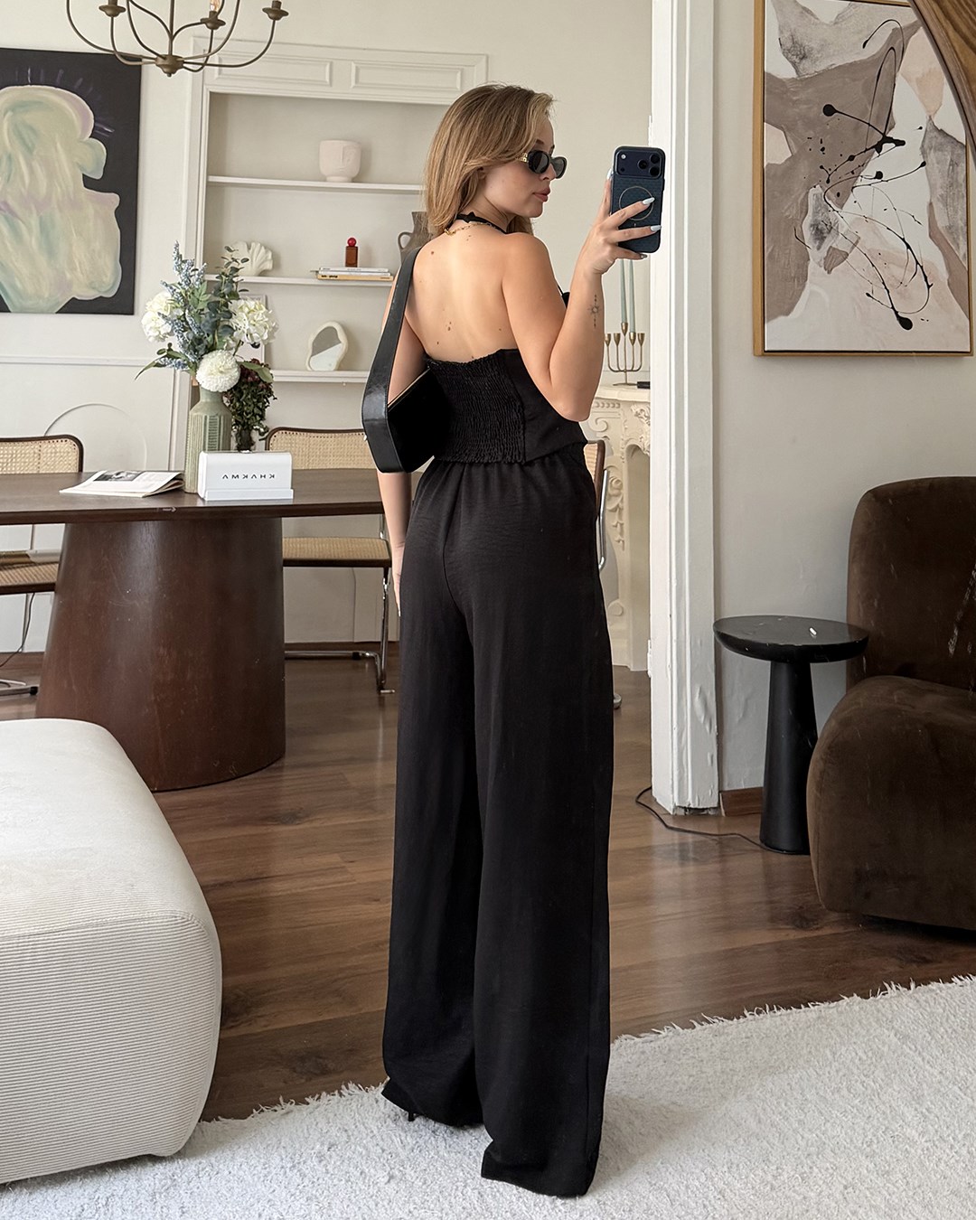 Siyah Askılı Büstiyer Pantolon Takım