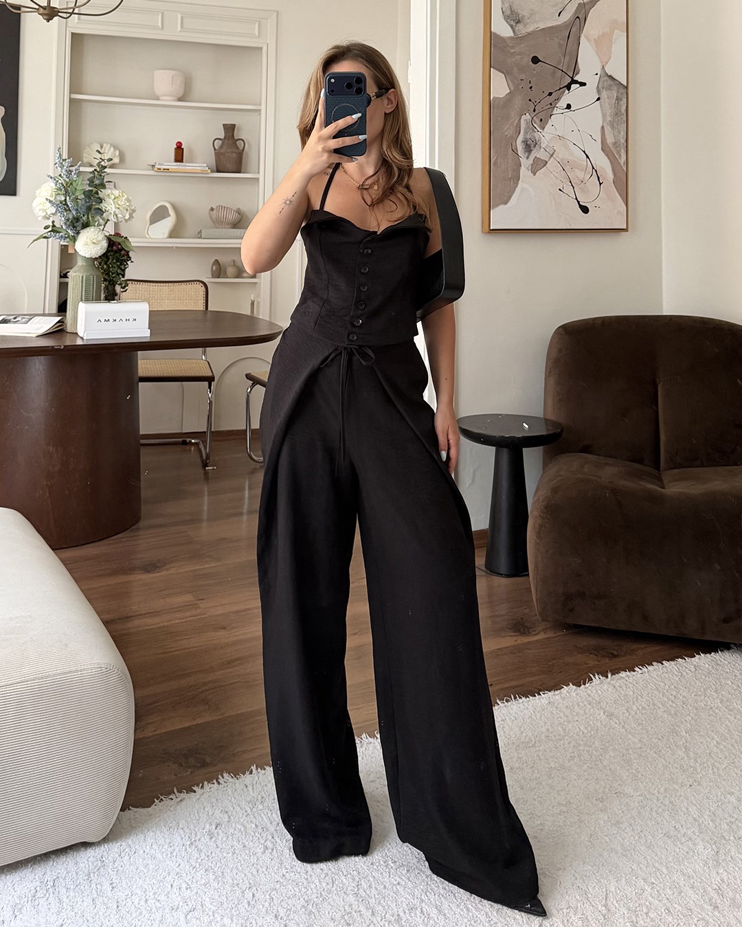Siyah Askılı Büstiyer Pantolon Takım