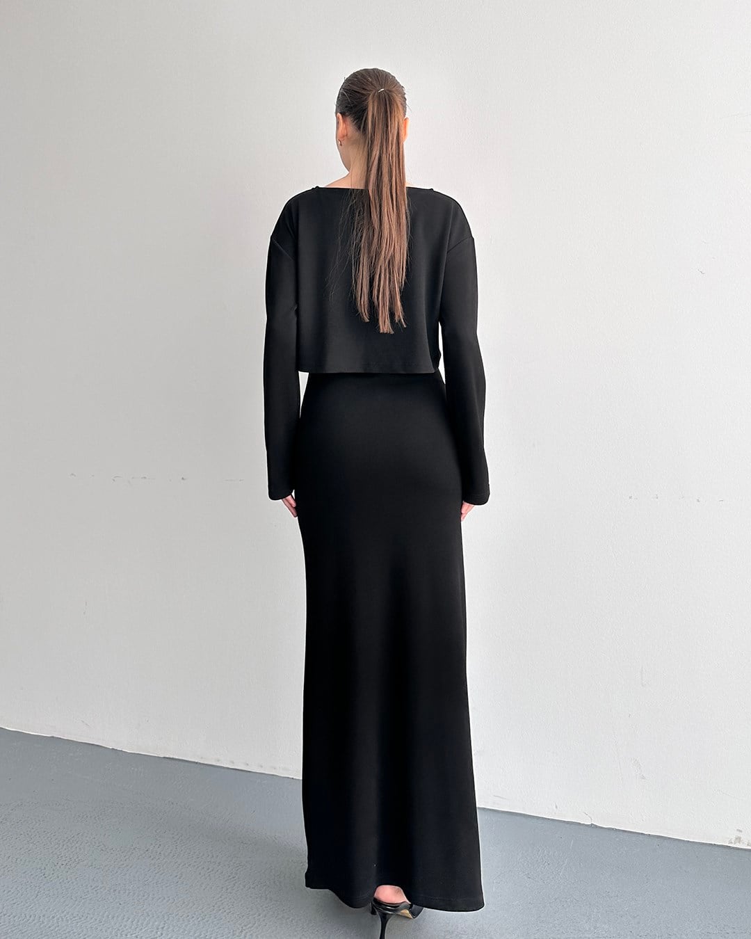 Siyah İki Parça Maxi Elbise