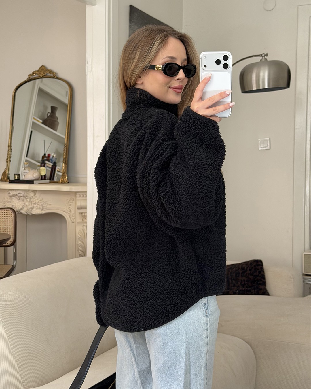 Siyah Peluş Polar Ceket