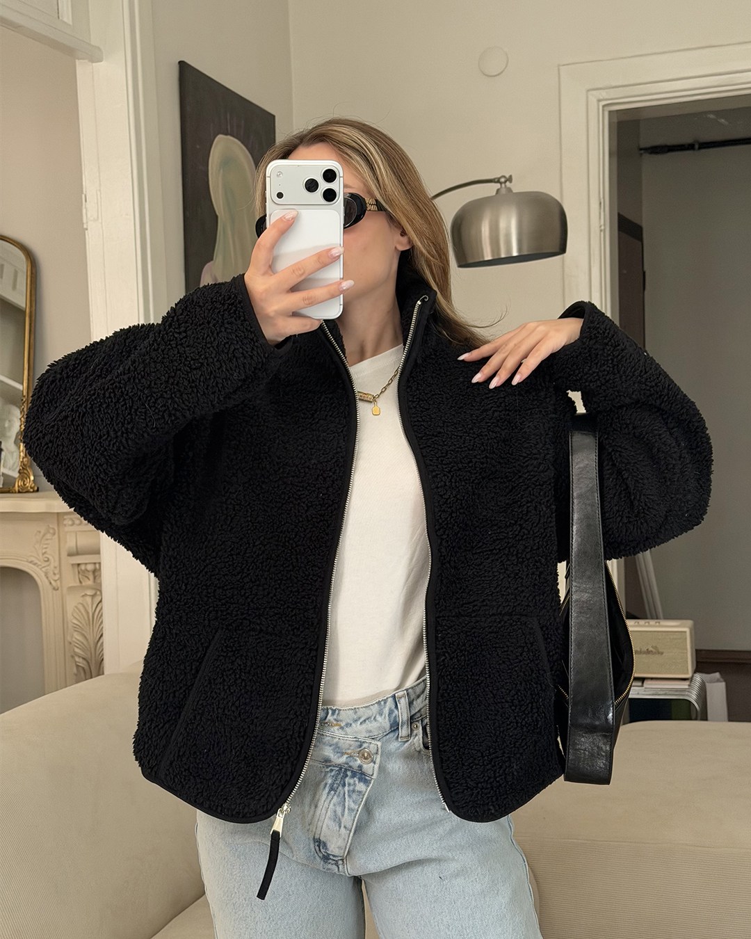 Siyah Peluş Polar Ceket