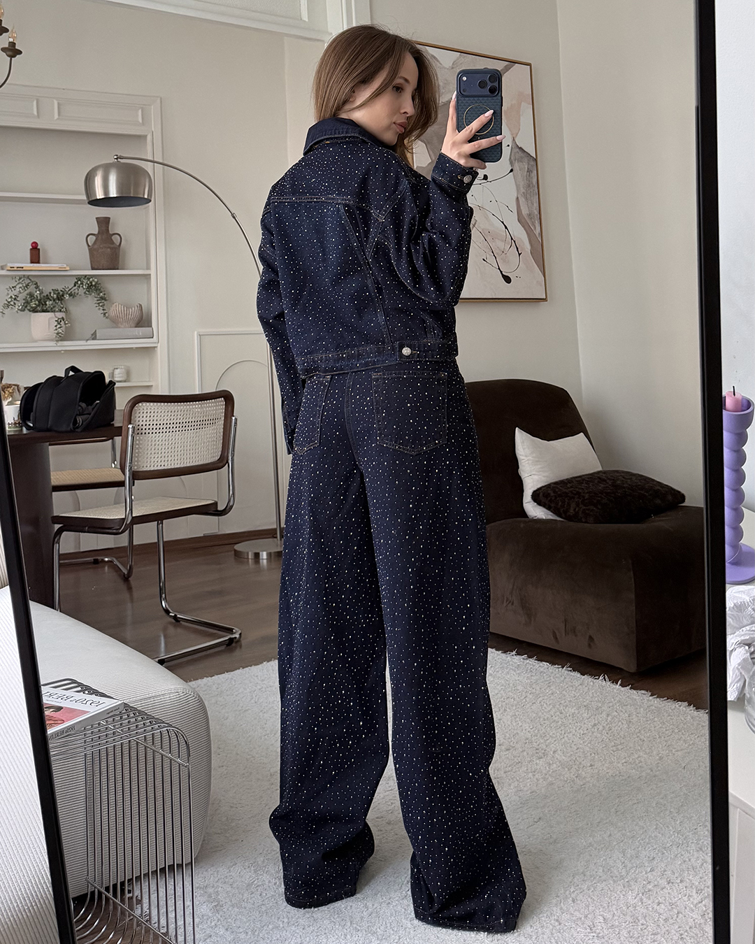 Taşlı Denim Ceket Pantolon İkili Takım