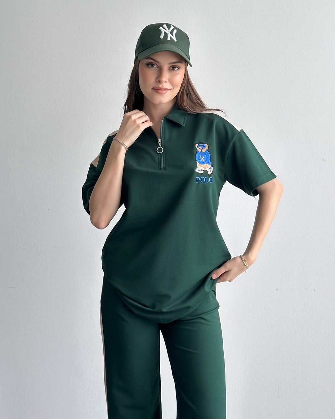 Teddy Polo Yaka Yeşil Eşofman Takımı