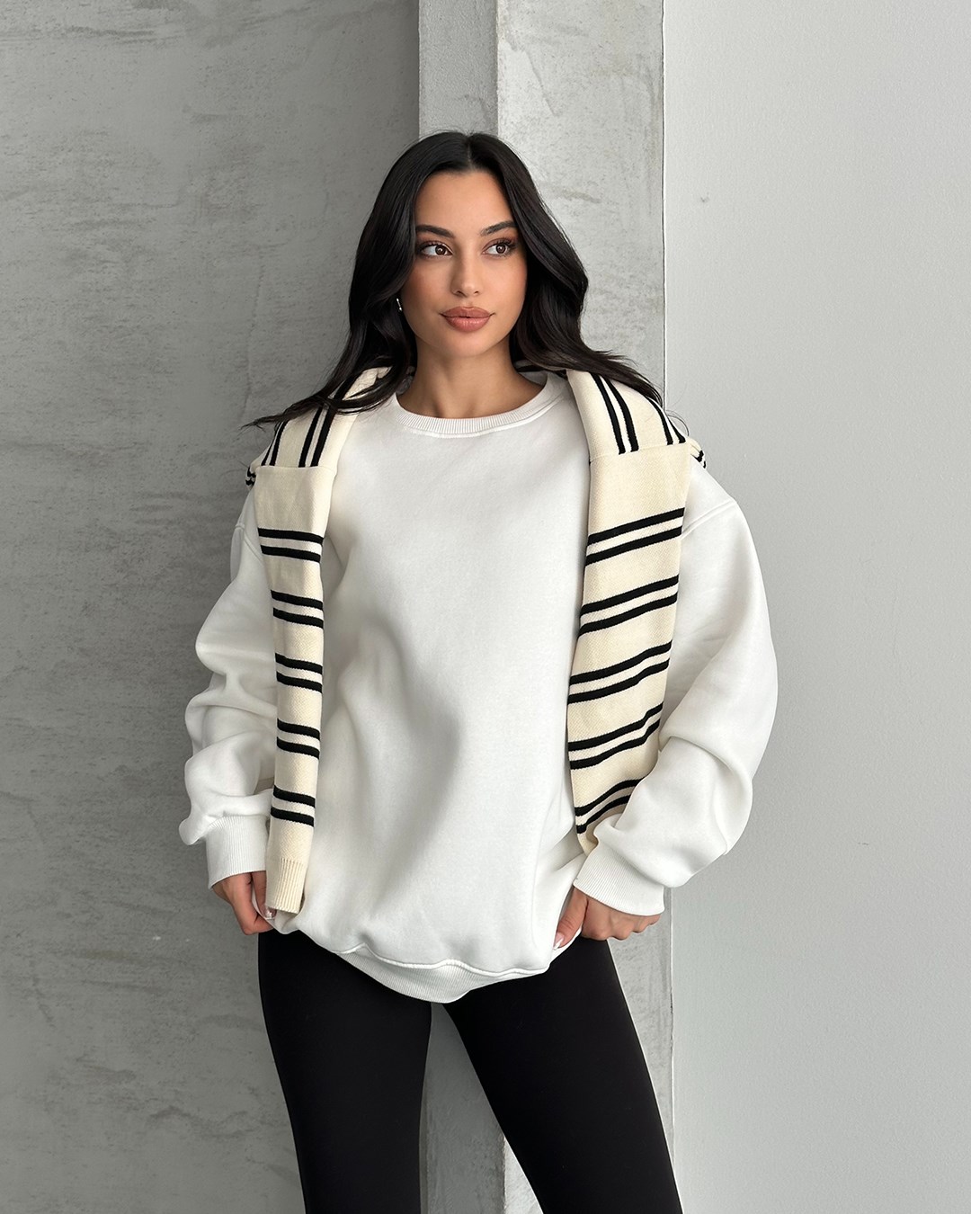 Unisex Düz Beyaz Sweatshirt
