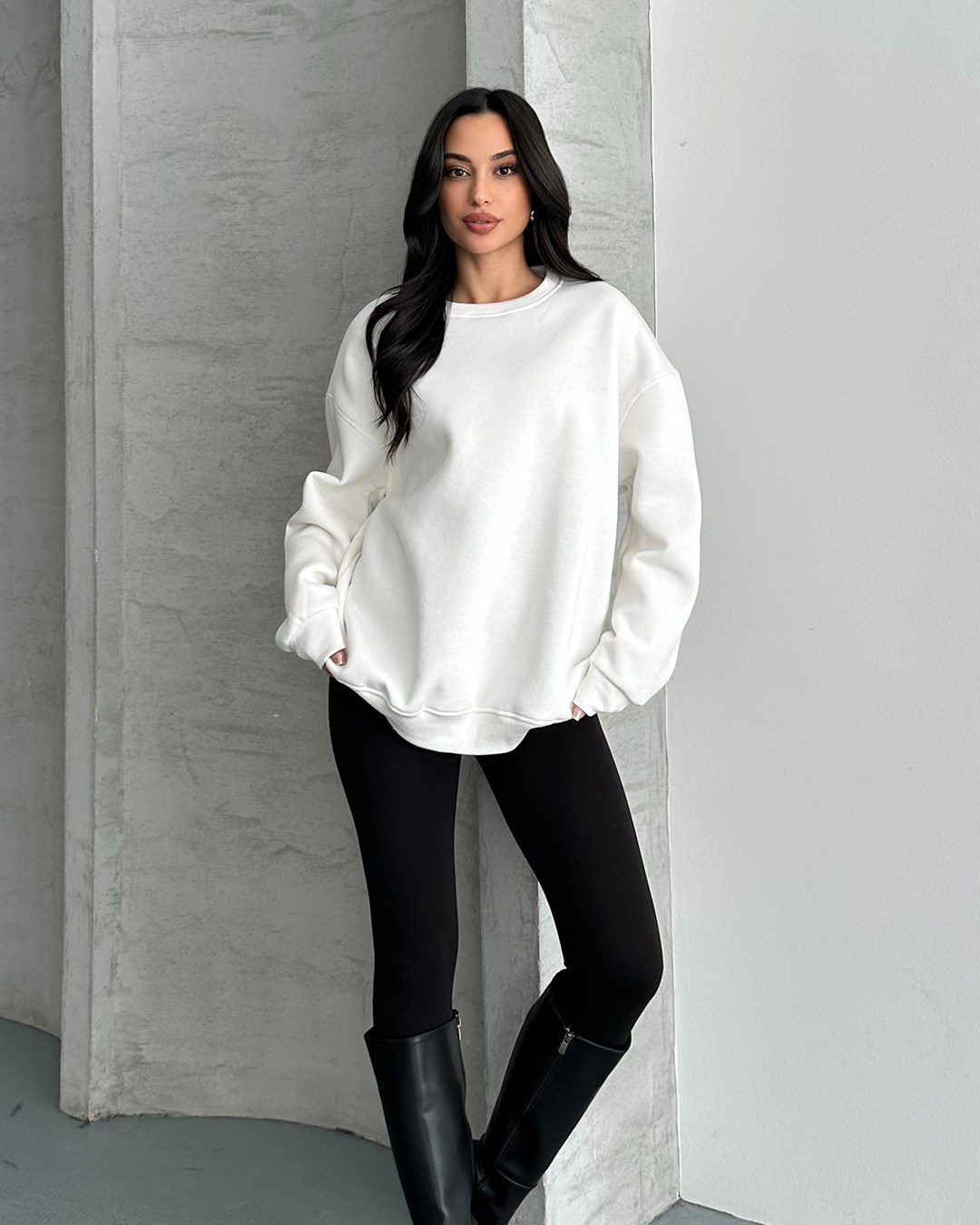 Unisex Düz Beyaz Sweatshirt