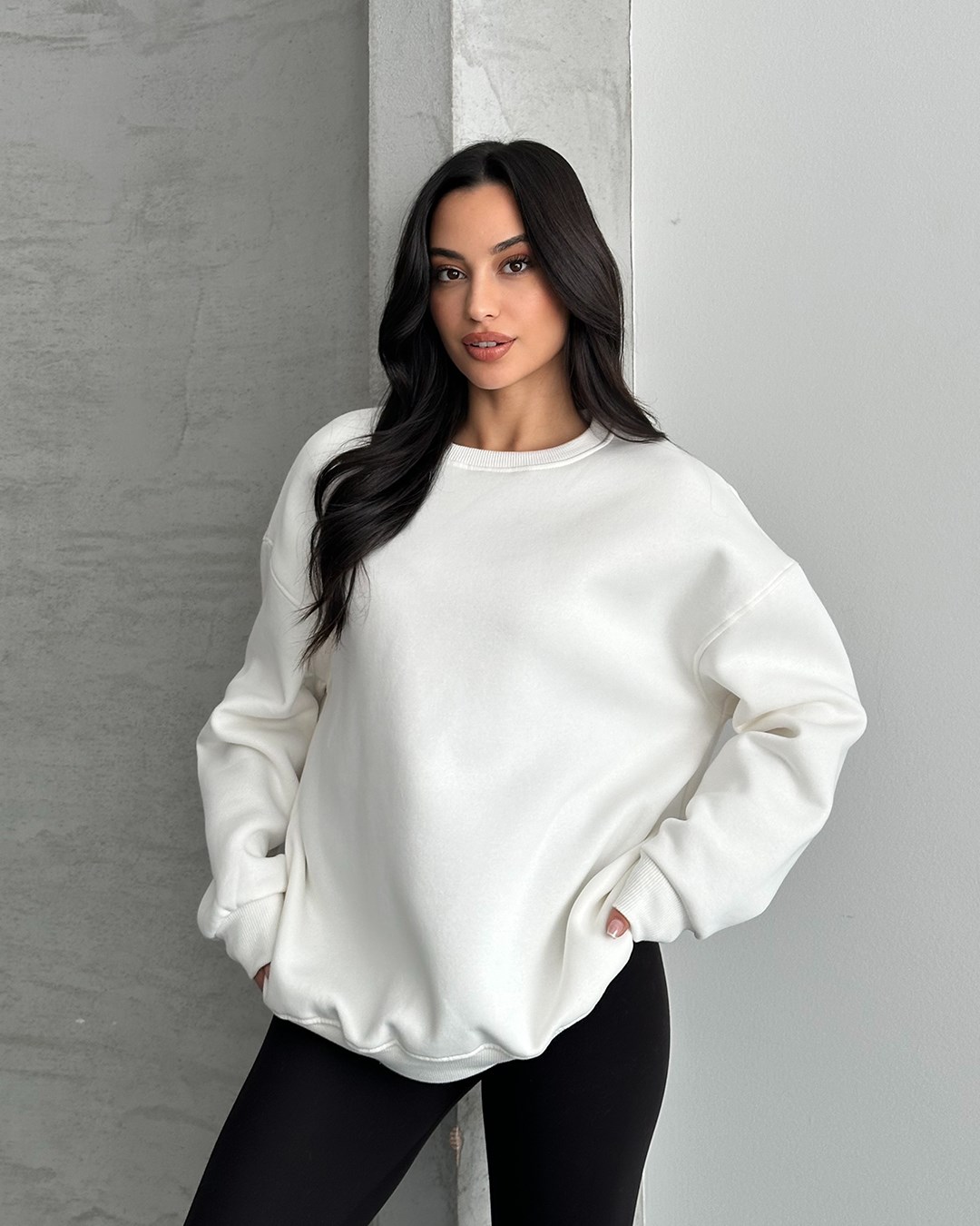 Unisex Düz Beyaz Sweatshirt