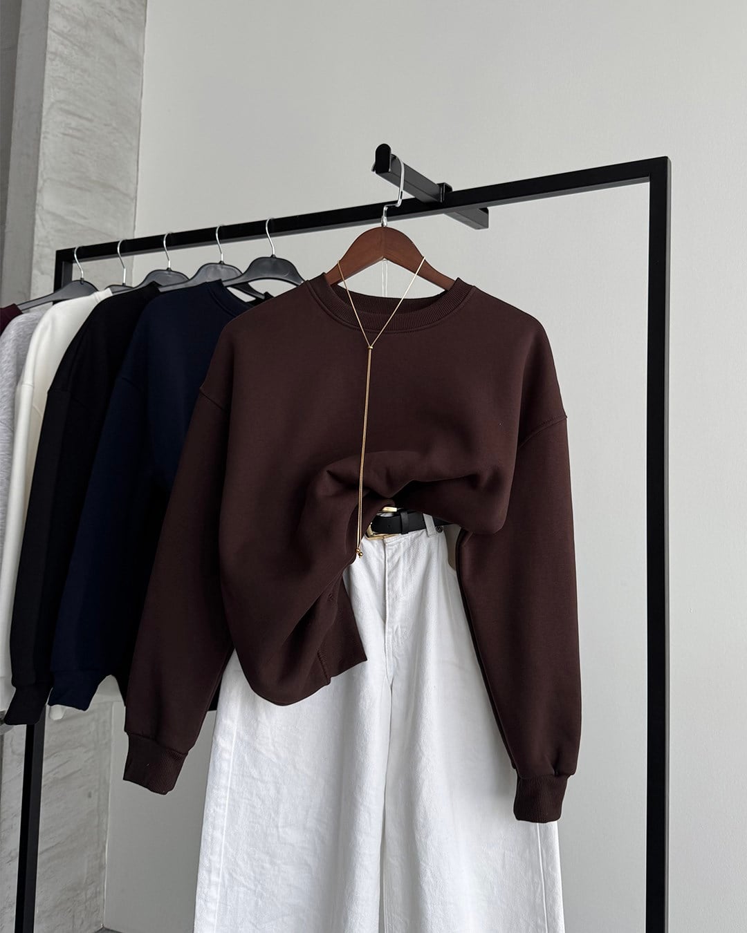 Unisex Düz Kahverengi Sweatshirt