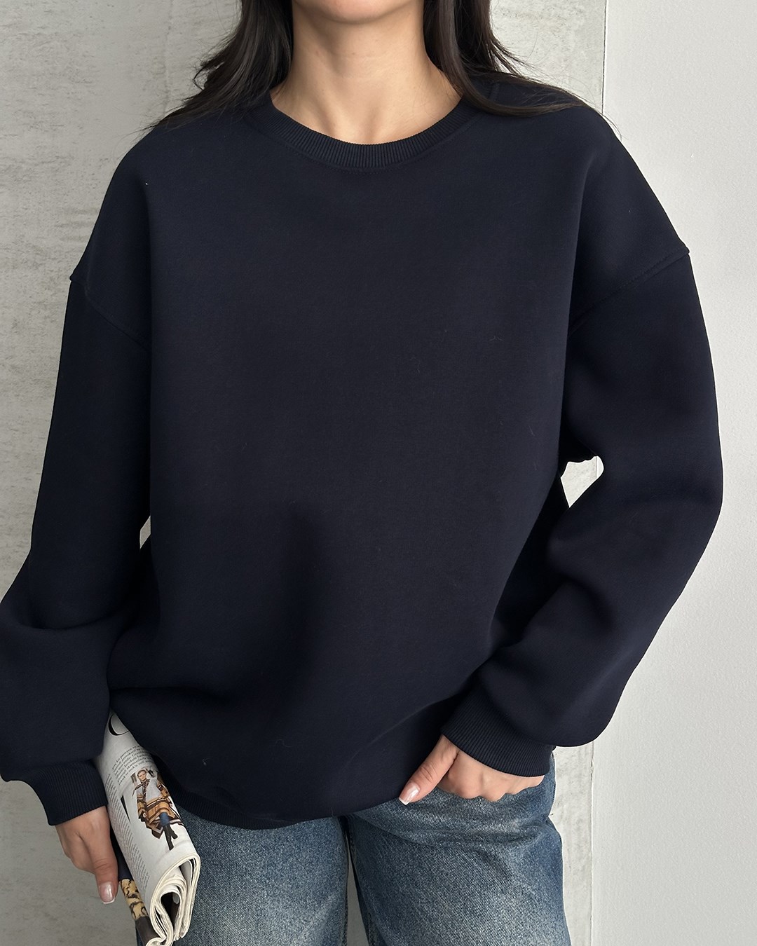 Unisex Düz Lacivert Sweatshirt