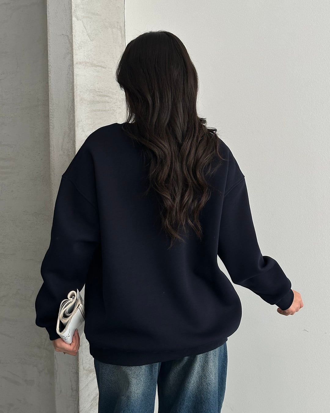 Unisex Düz Lacivert Sweatshirt