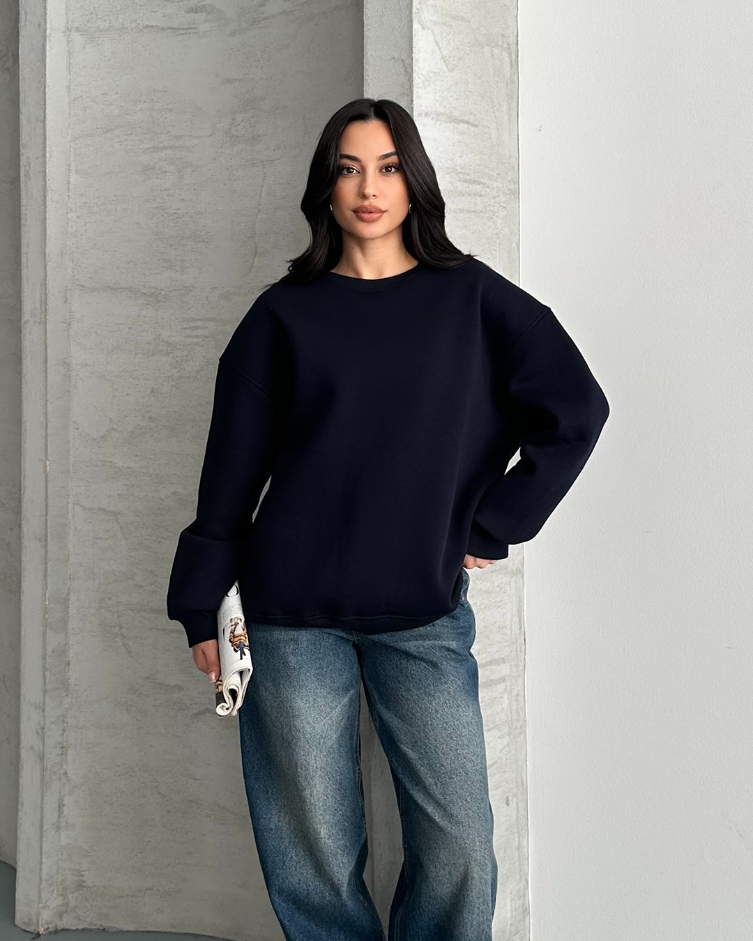 Unisex Düz Lacivert Sweatshirt