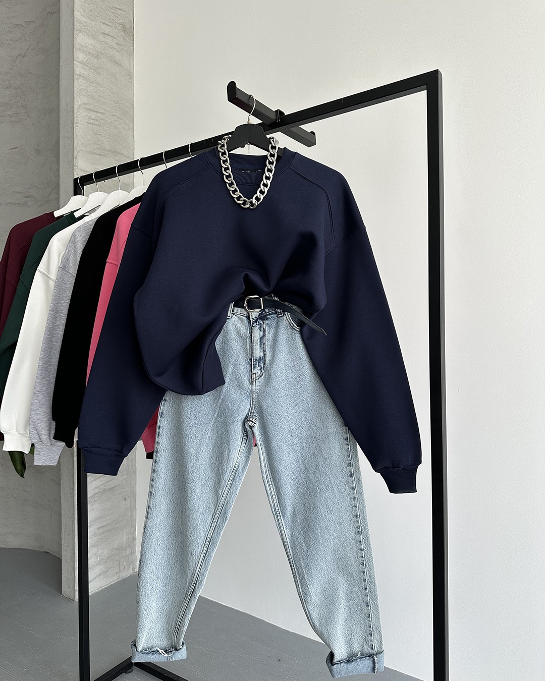 Unisex Düz Lacivert Sweatshirt