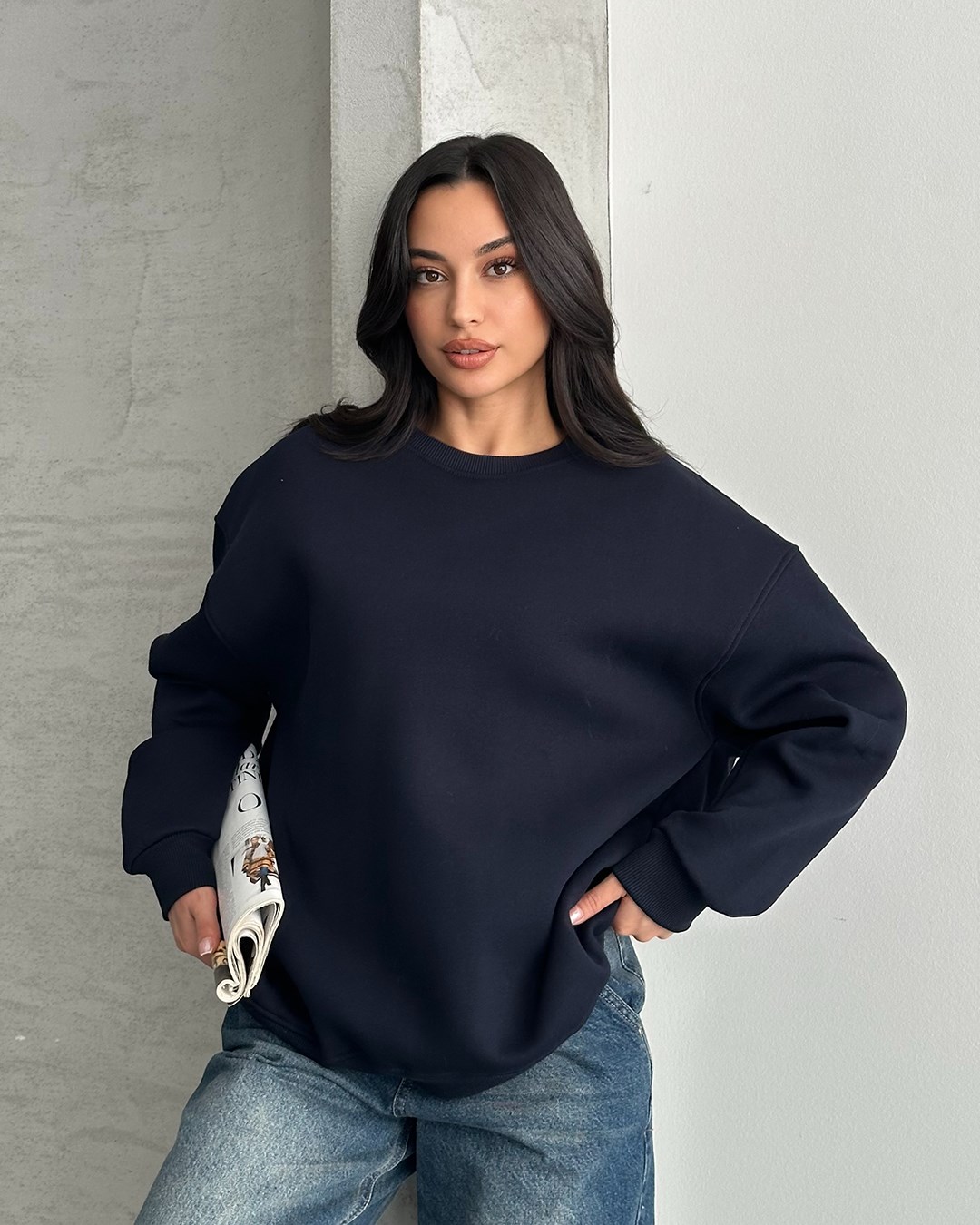 Unisex Düz Lacivert Sweatshirt