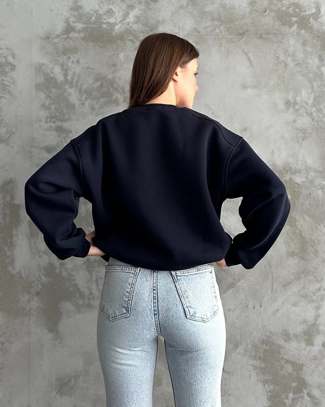 Unisex Düz Lacivert Sweatshirt